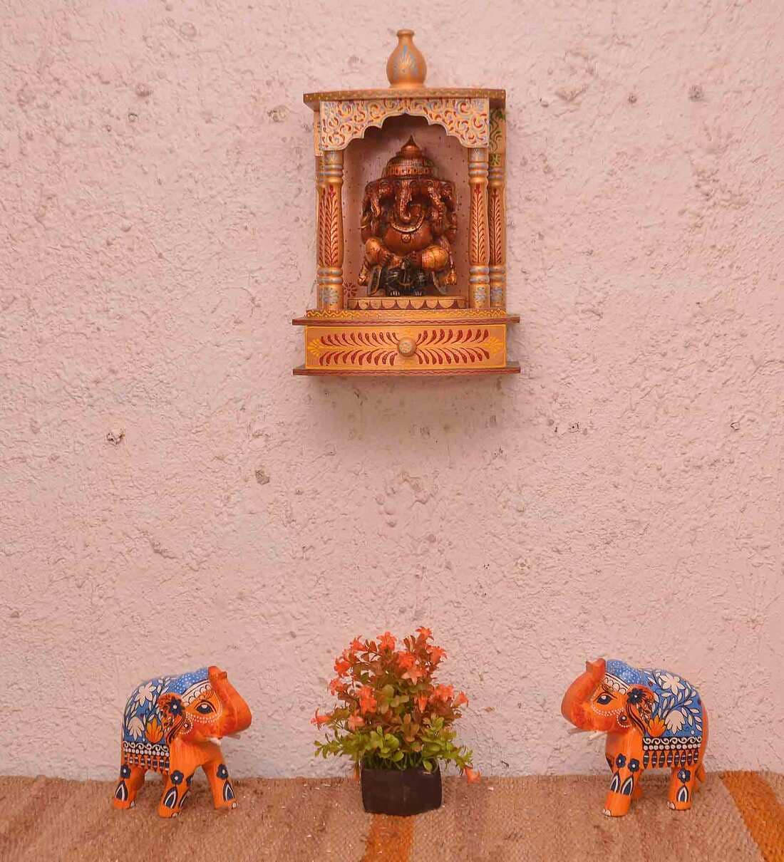 Buy Handpainted and Carved Wooden Pooja Mandir in Brown Colour By
