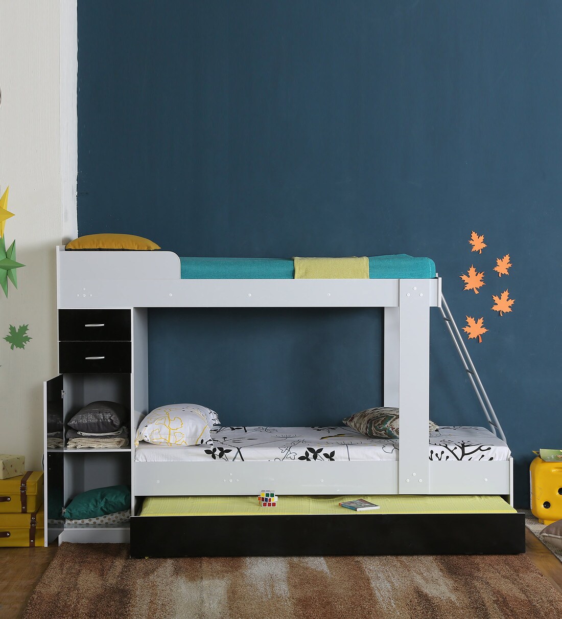 Buy Hannah Storage Bunk Bed with Trundle in Black & White CasaCraft