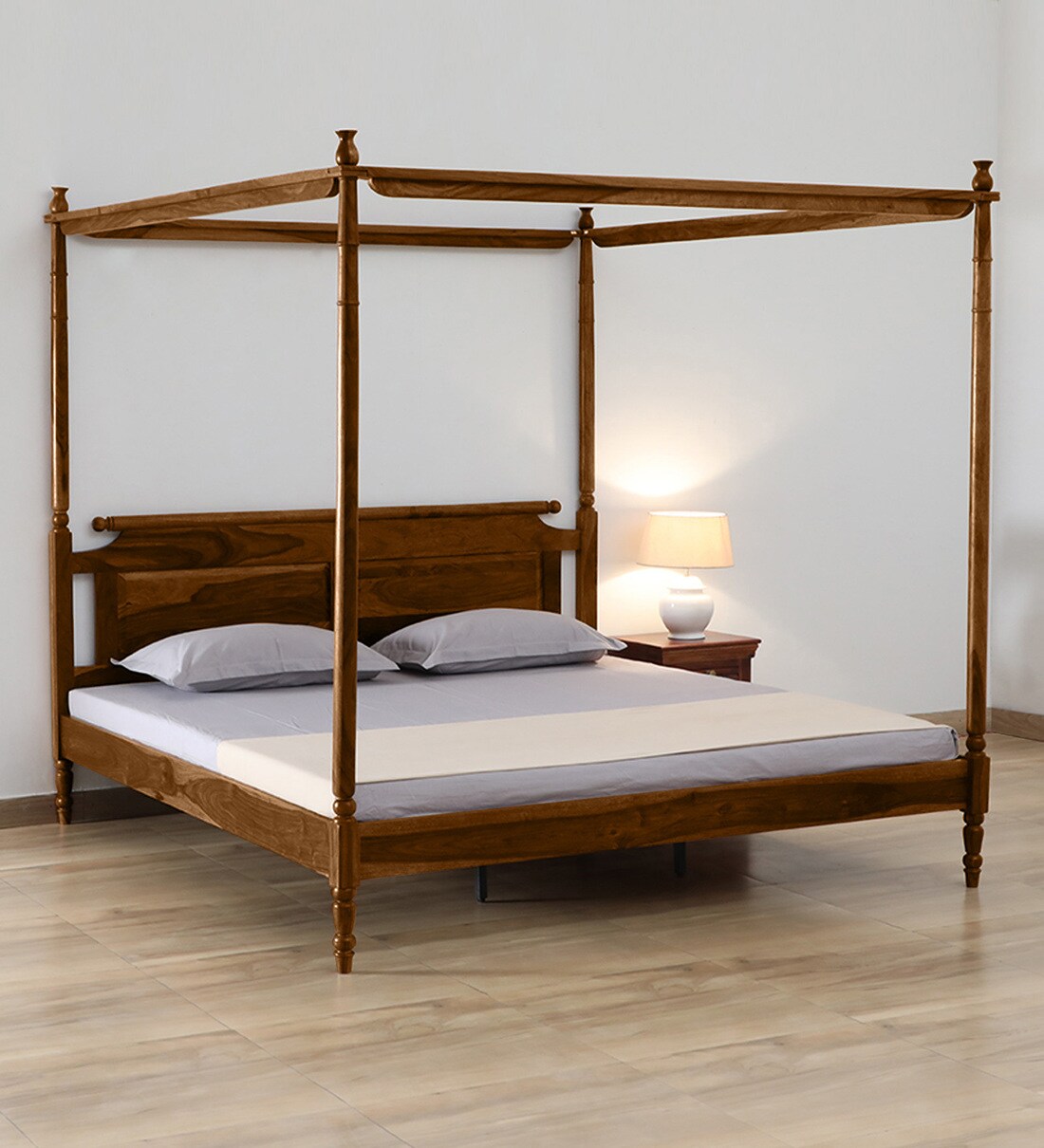 Buy Harleston Sheesham Wood King Size Poster Bed in Scratch Resistant
