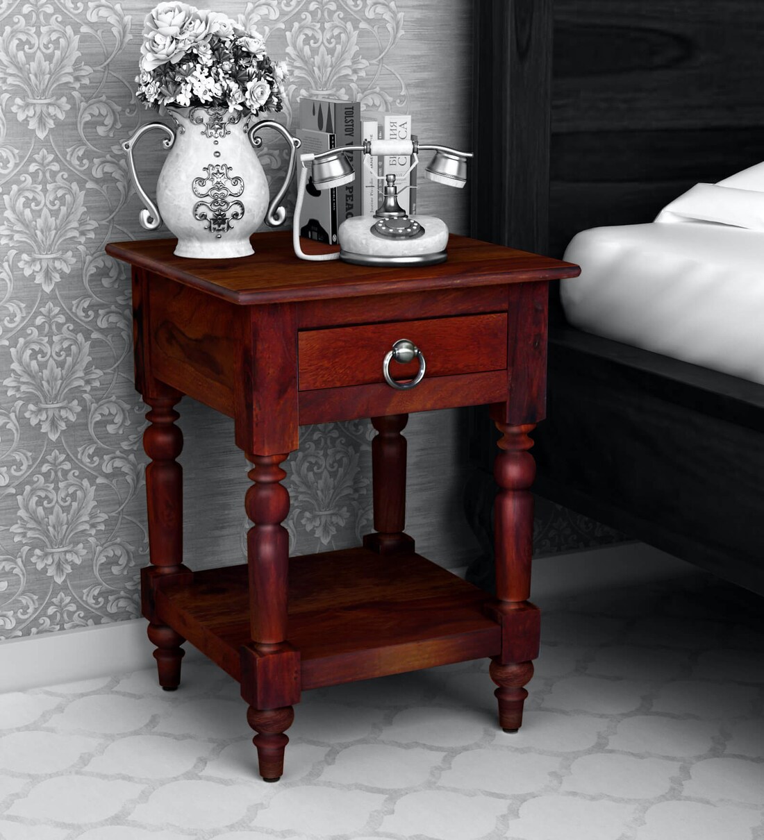 Buy Harleston Solid Wood Night Stand In Honey Oak Finish By Amberville Online Traditional Night Stands Tables Furniture Pepperfry Product