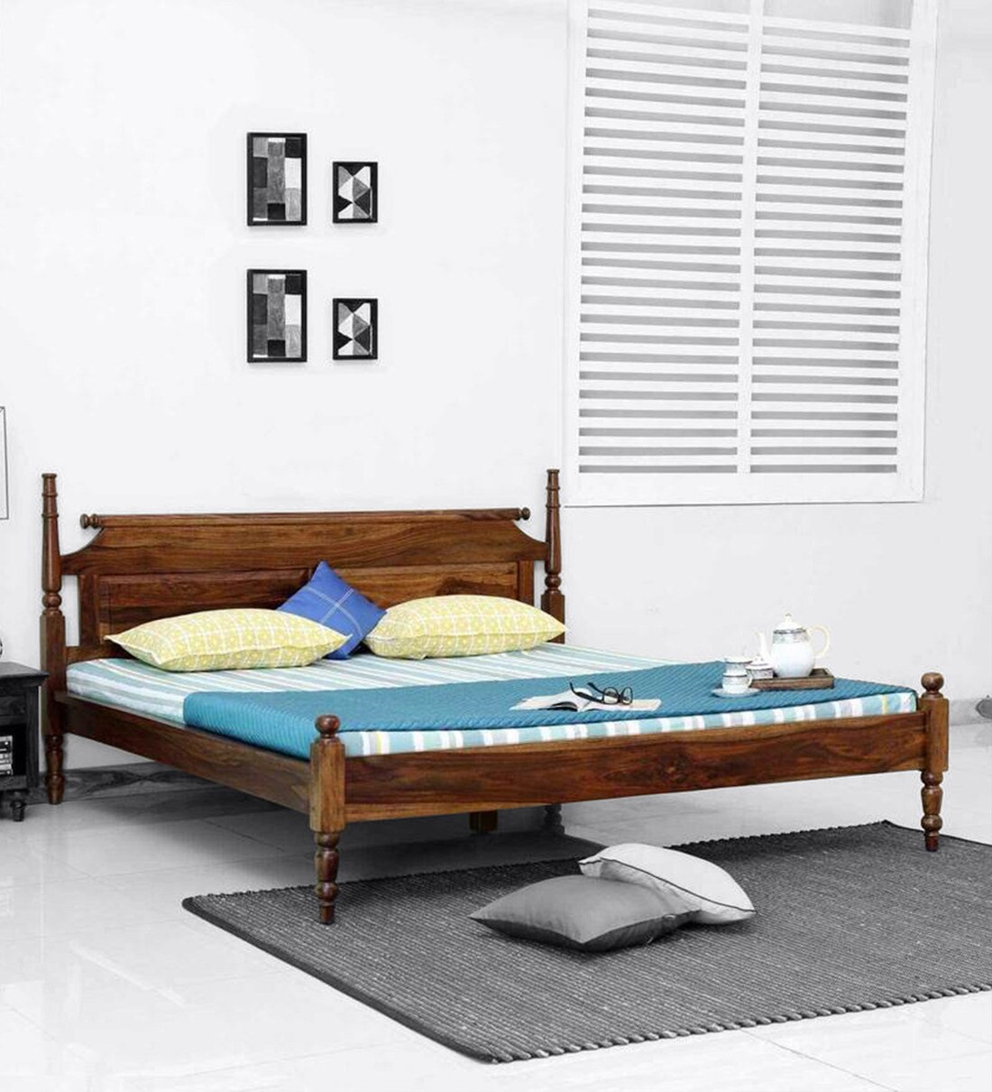 Buy Harleston Solid Wood Queen Size Bed In Provincial Teak Finish By