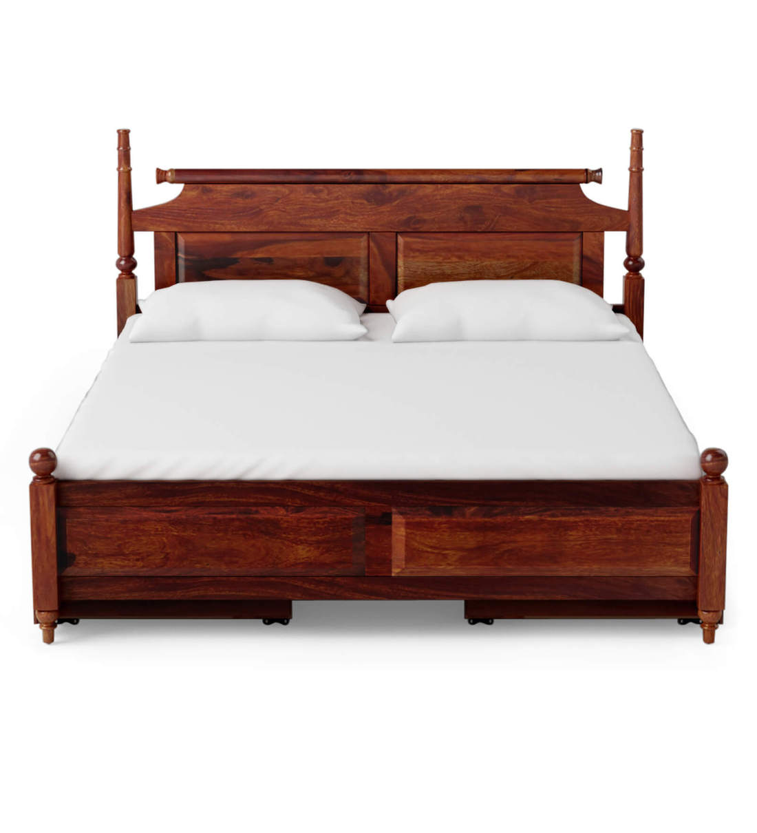 Buy Harleston Solid Wood Queen Size Bed With Drawer Storage In Honey