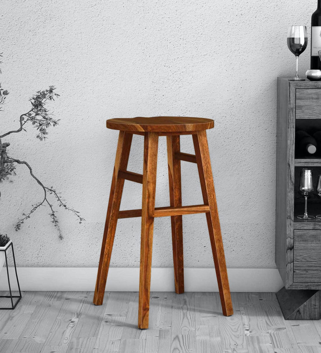 Buy Harrington Solid Wood Bar Stool In Rustic Teak Finish Woodsworth