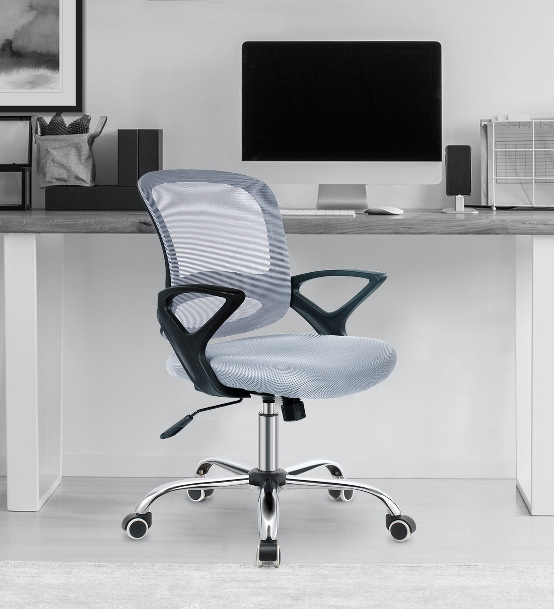 Buy Harrison Medium Back Ergonomic Chair in Grey Colour by Oblique