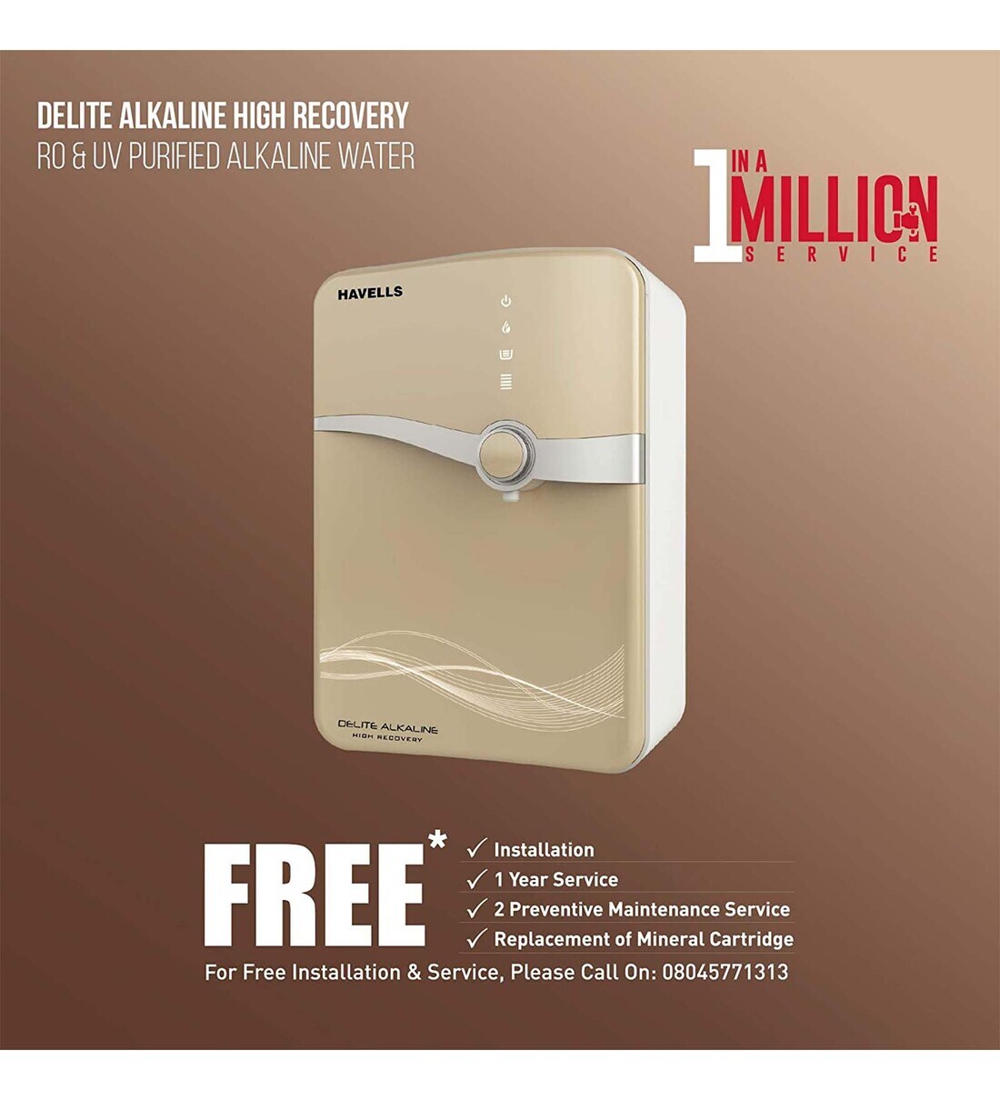 Buy Havells Delite High Recovery 6.5L RO+UV Alkaline Water Purifier (8