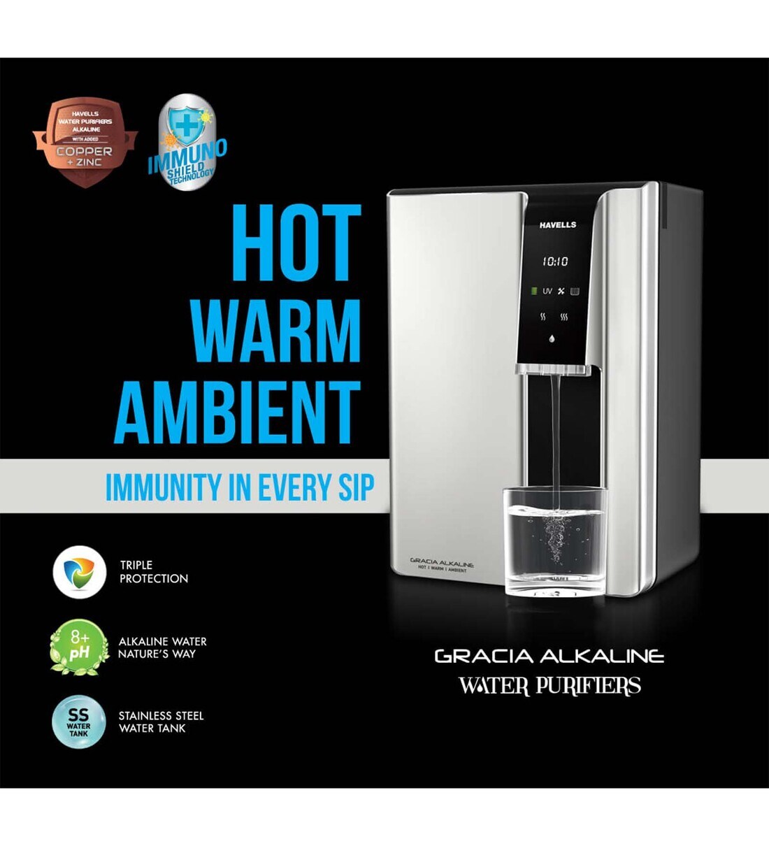 Buy Havells Gracia Alkaline 6.5L RO+UV Alkaline Water Purifier (8