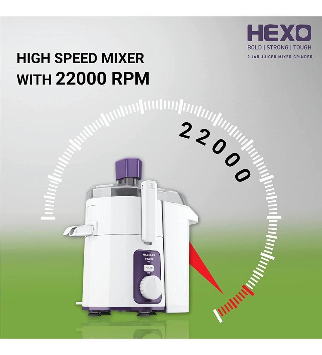 Buy Havells Hexo 1000W Juicer Mixer Grinder with 2 Jar (White) Online