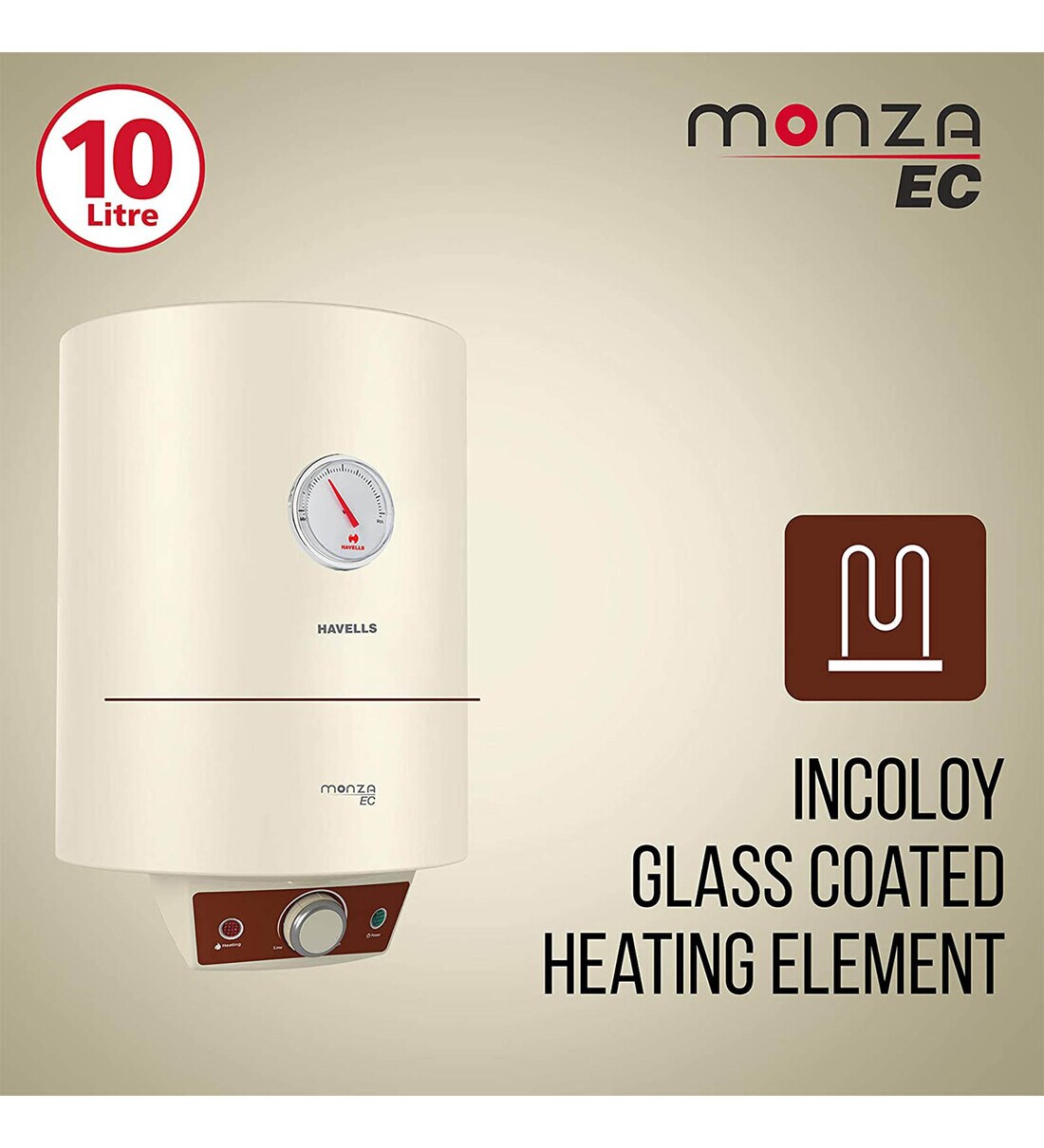 Buy Havells Monza EC 10L 5 Star With Flexi Pipe Vertical Storage Water  Heater at 46% OFF by Havells | Pepperfry
