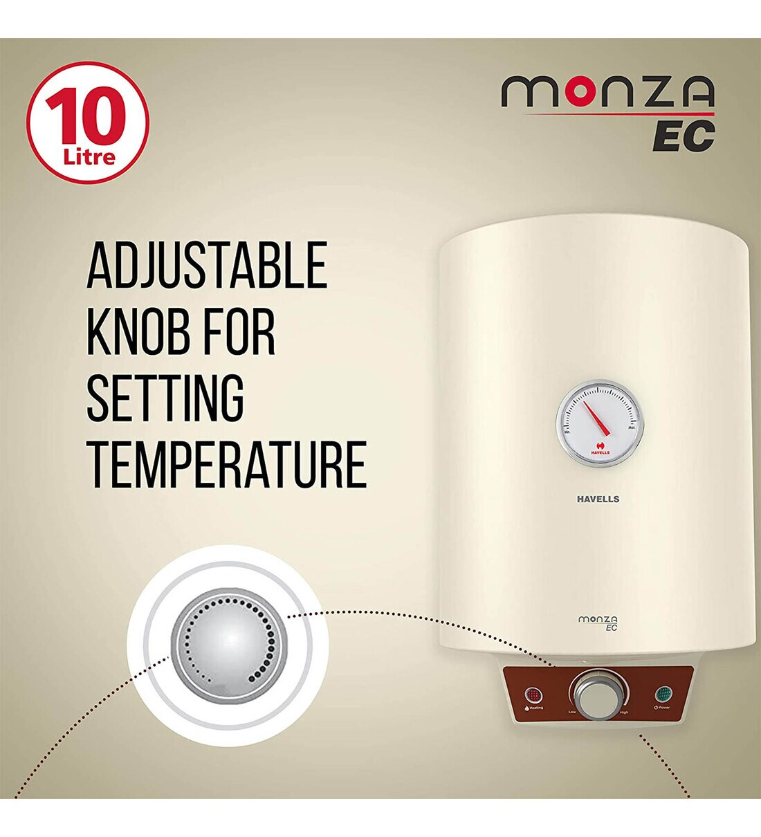 Buy Havells Monza EC 10L 5 Star With Flexi Pipe Vertical Storage Water  Heater at 46% OFF by Havells | Pepperfry