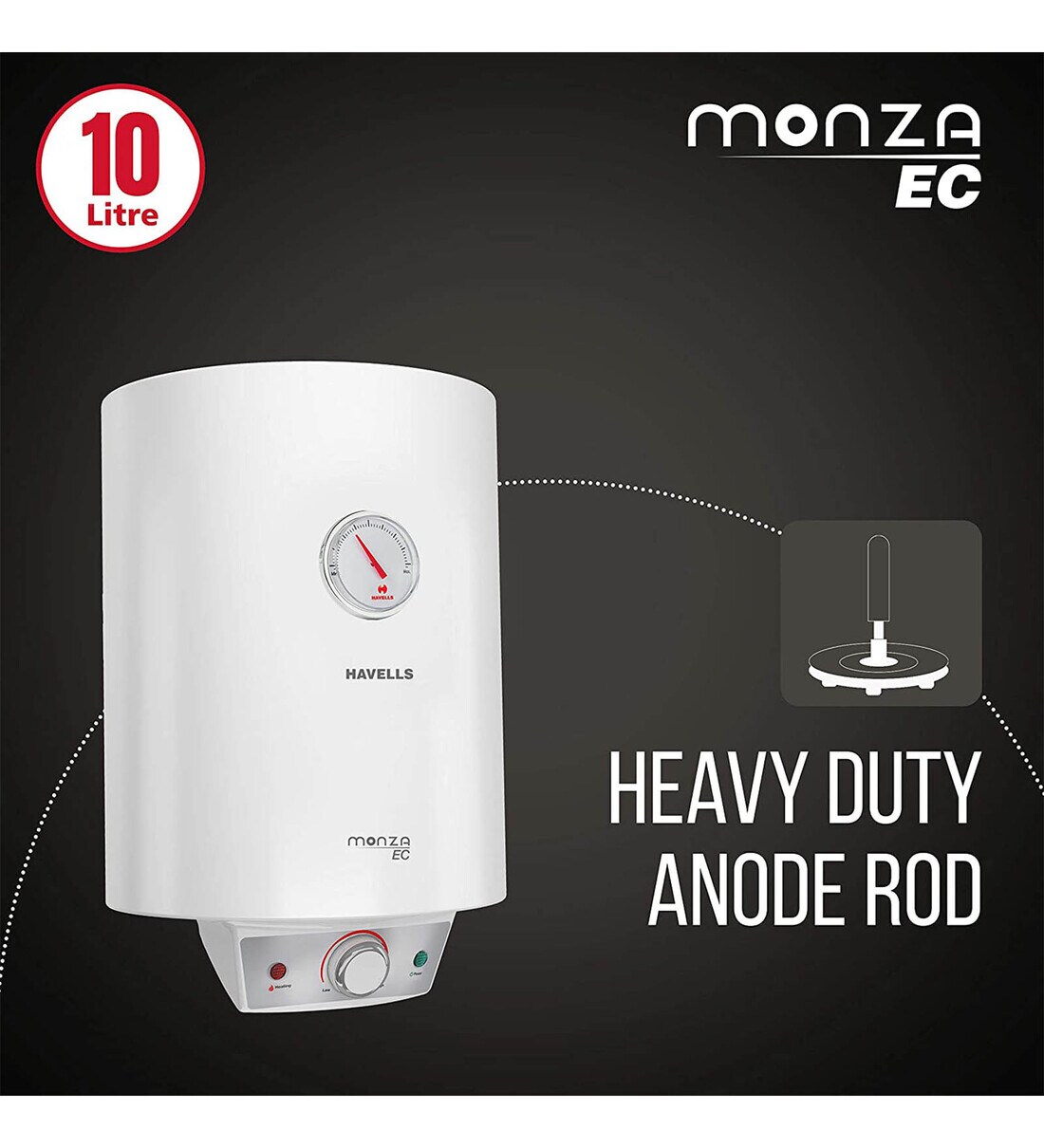 Buy Havells Monza EC 10L 5 Star With Flexi Pipe Vertical Storage Water  Heater at 44% OFF by Havells | Pepperfry