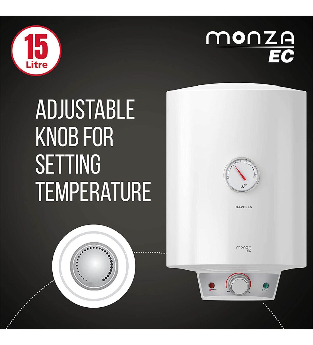 Buy Havells Monza EC 15L 5 Star With Flexi Pipe Vertical Storage Water  Heater at 45% OFF by Havells | Pepperfry
