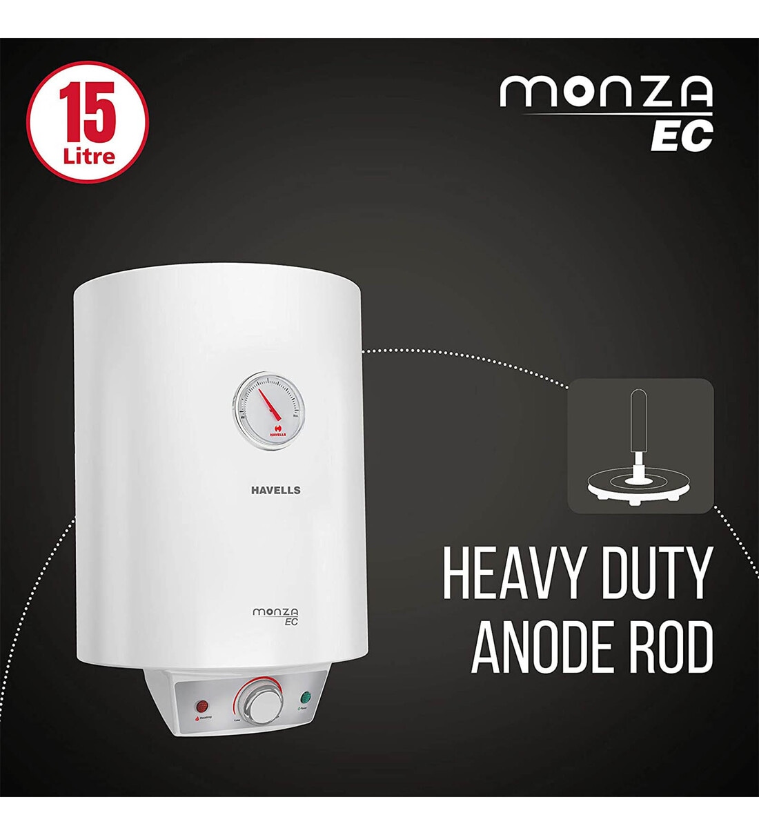 Buy Havells Monza EC 15L 5 Star With Flexi Pipe Vertical Storage Water  Heater at 45% OFF by Havells | Pepperfry