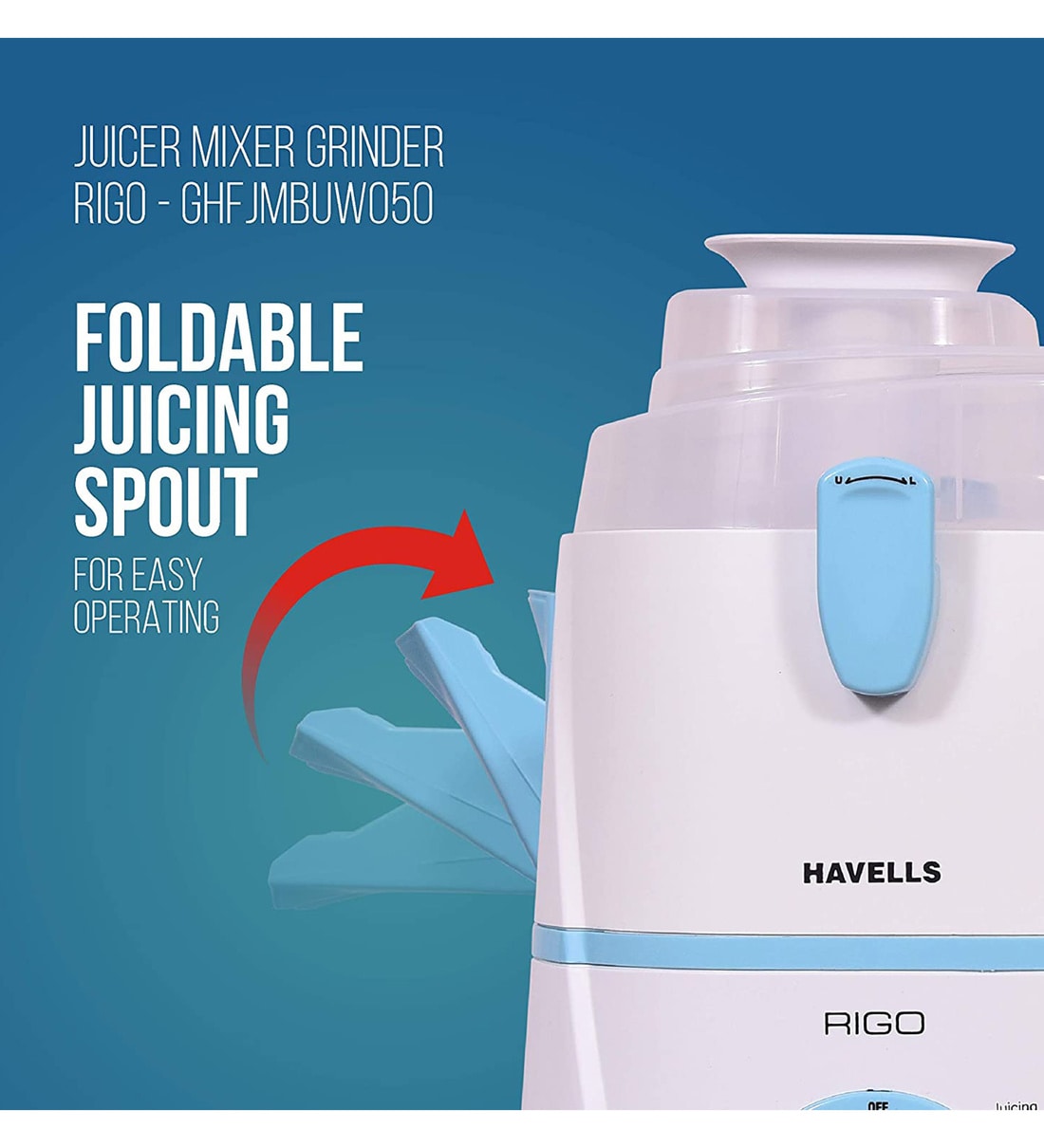 Buy Havells Rigo Juicer Mixer Grinder 500 Watt with 2 Jar in White and Blue Colour Online