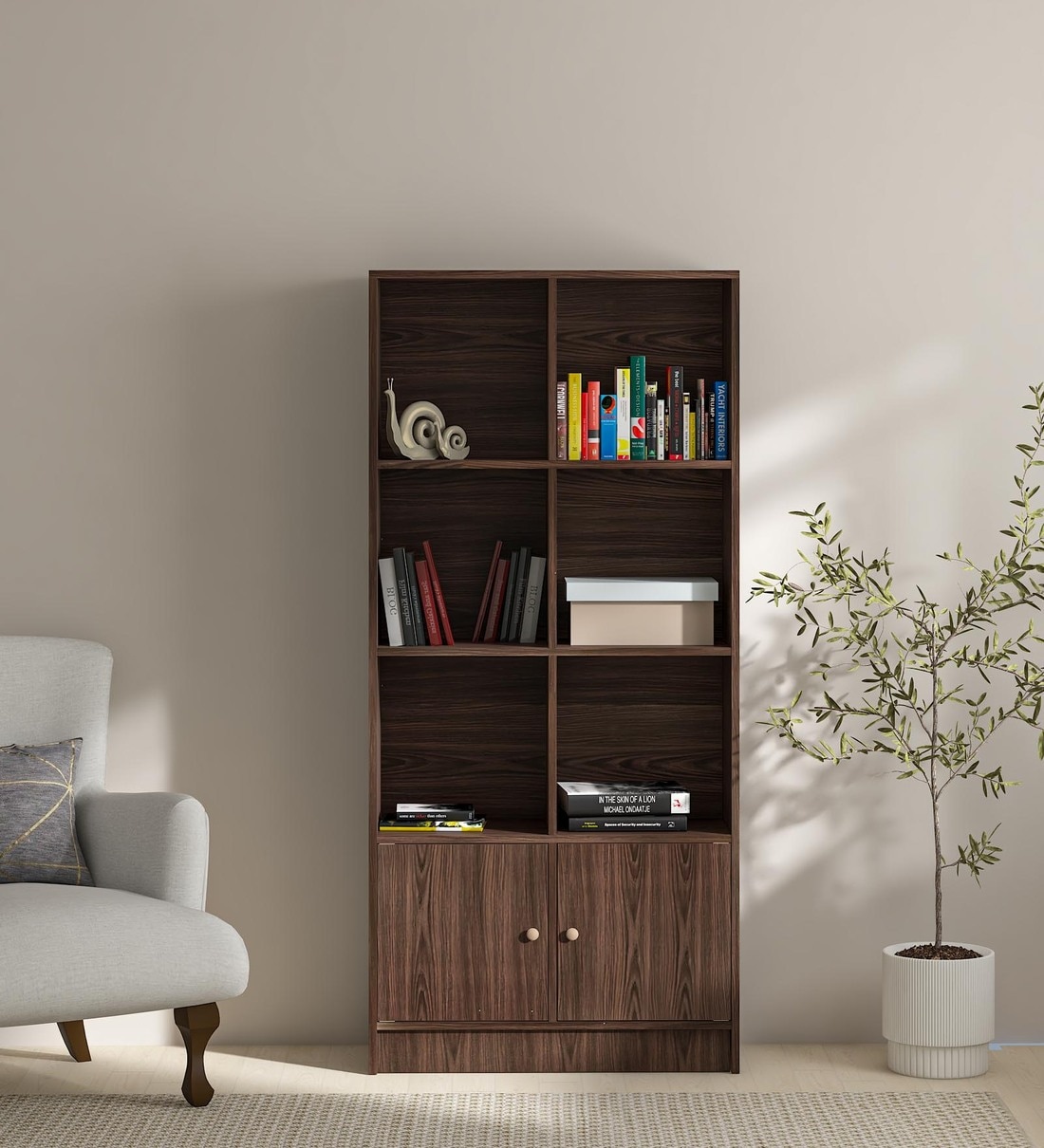 Buy Hayao 6 Cube Book Shelf with Cabinet in Wenge Finish at 11