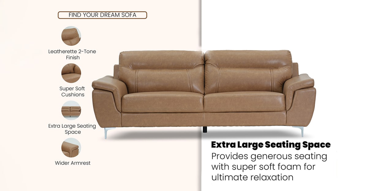 Buy Miami American Leatherette 3 Seater Sofa In Brown Color at 52