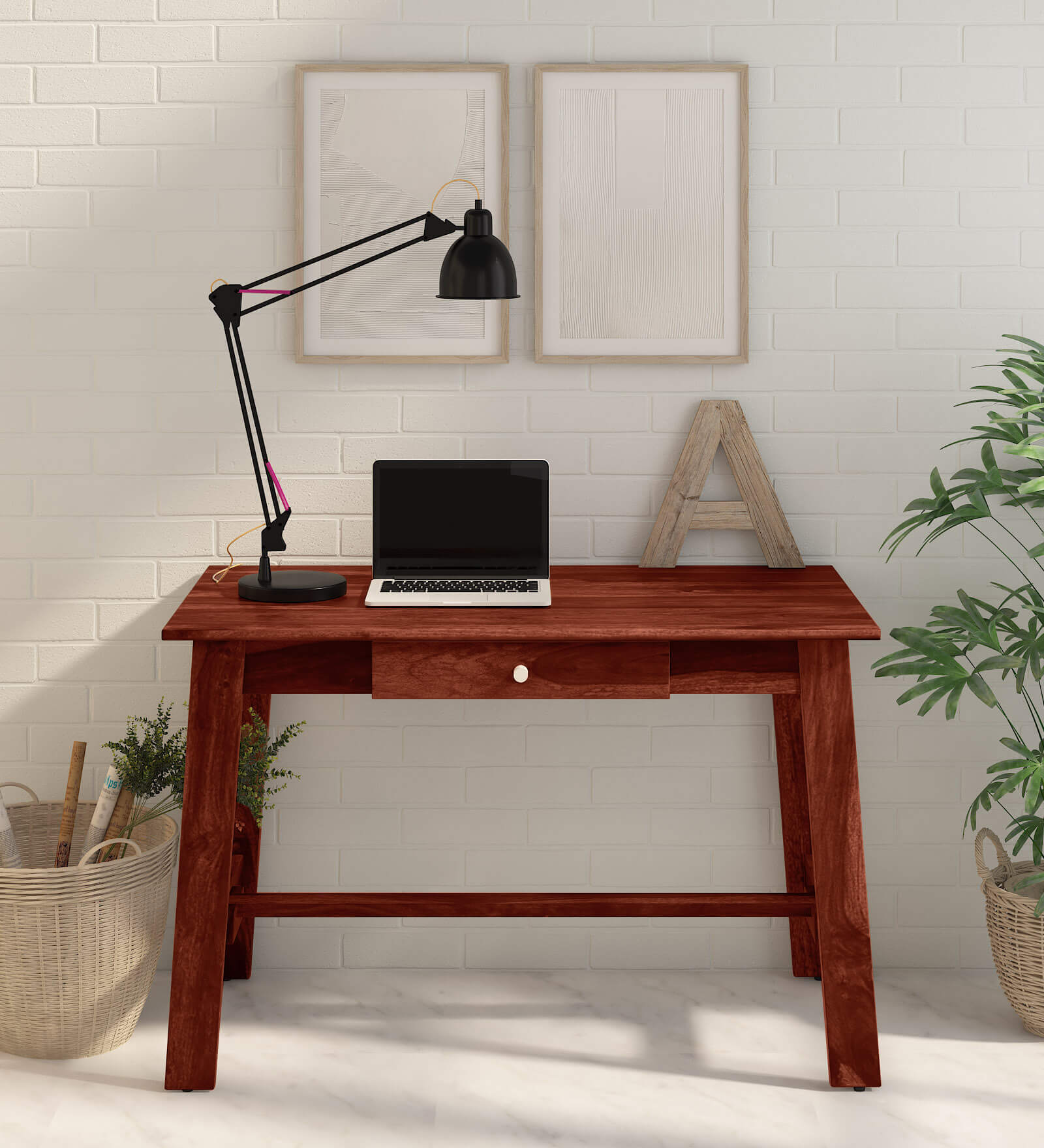 Haarlem Sheesham Wood Writing Table In Scratch Resistant Honey Oak Finish Haarlem Sheesham Wood Writing Table In Scratch Resistant Honey Oak Finish