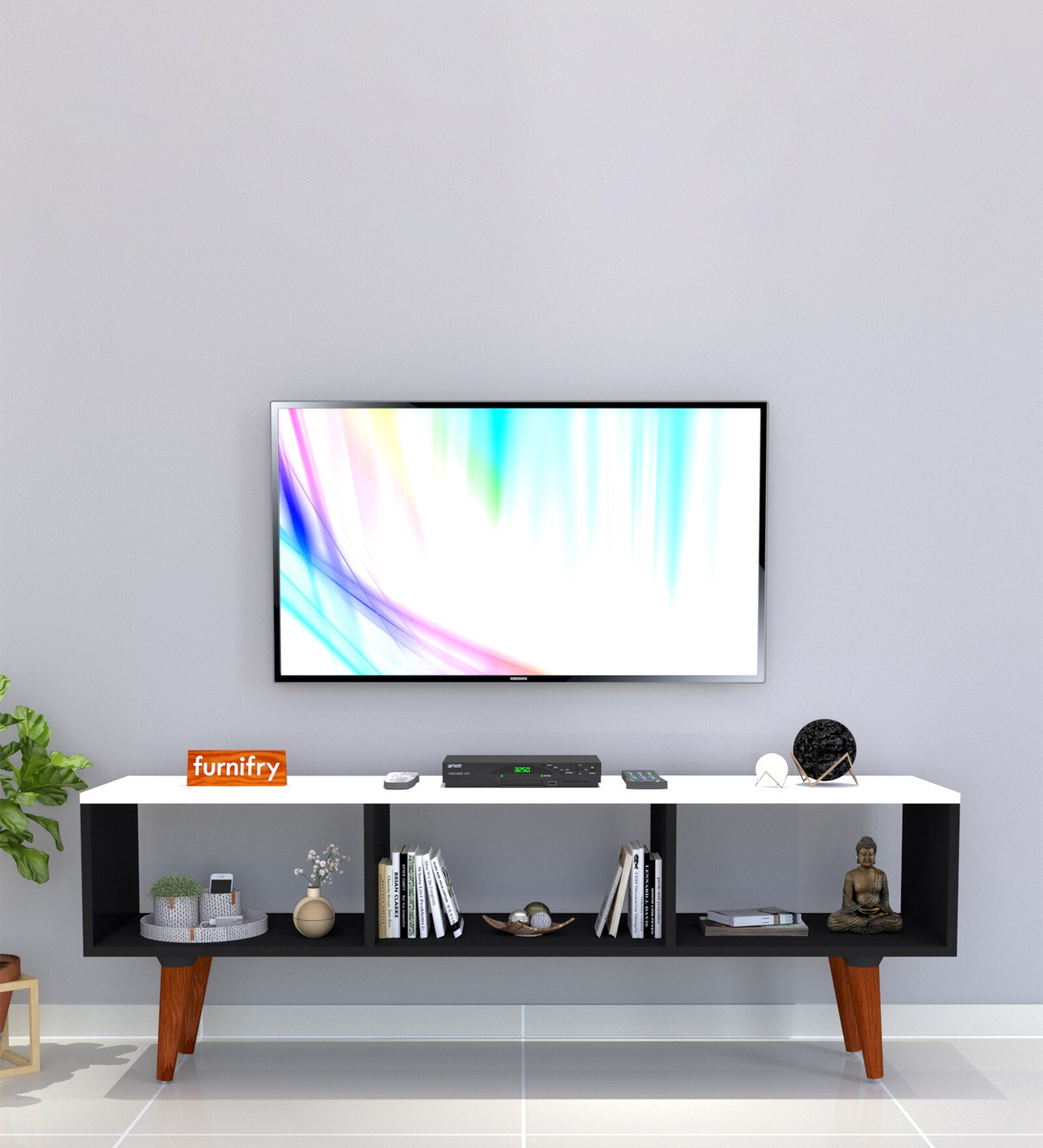Habufa TV Console in White & Black Finish for TVs up to 55" Habufa TV Console in White & Black Finish for TVs up to 55"