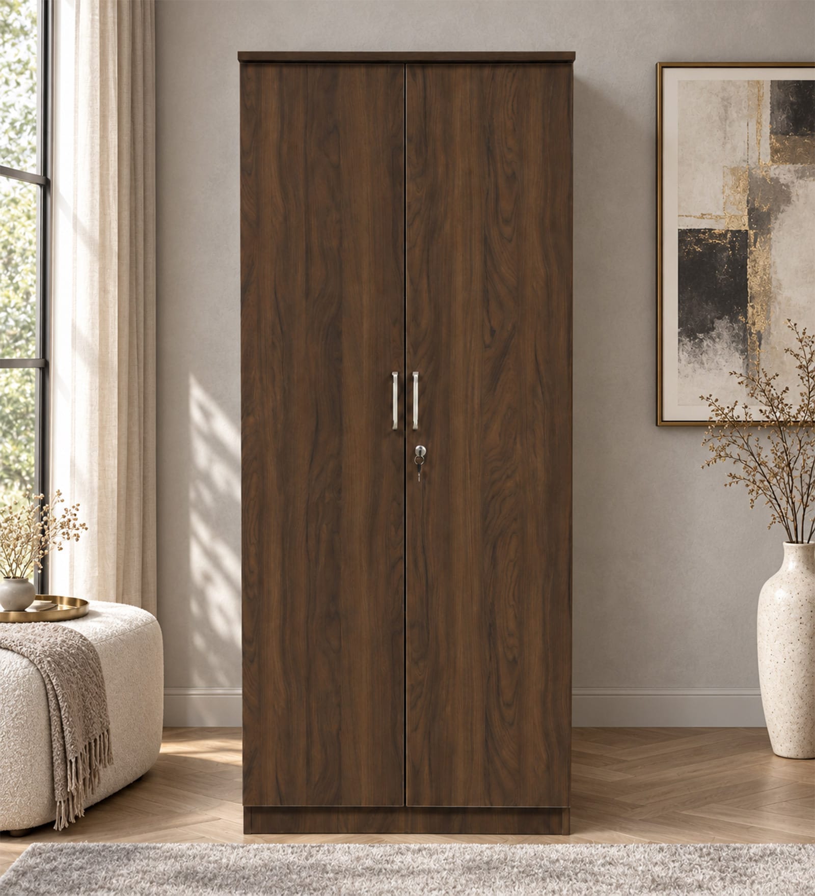 Hachi 2 Door Wardrobe In Walnut Finish With Adjustable Shelves