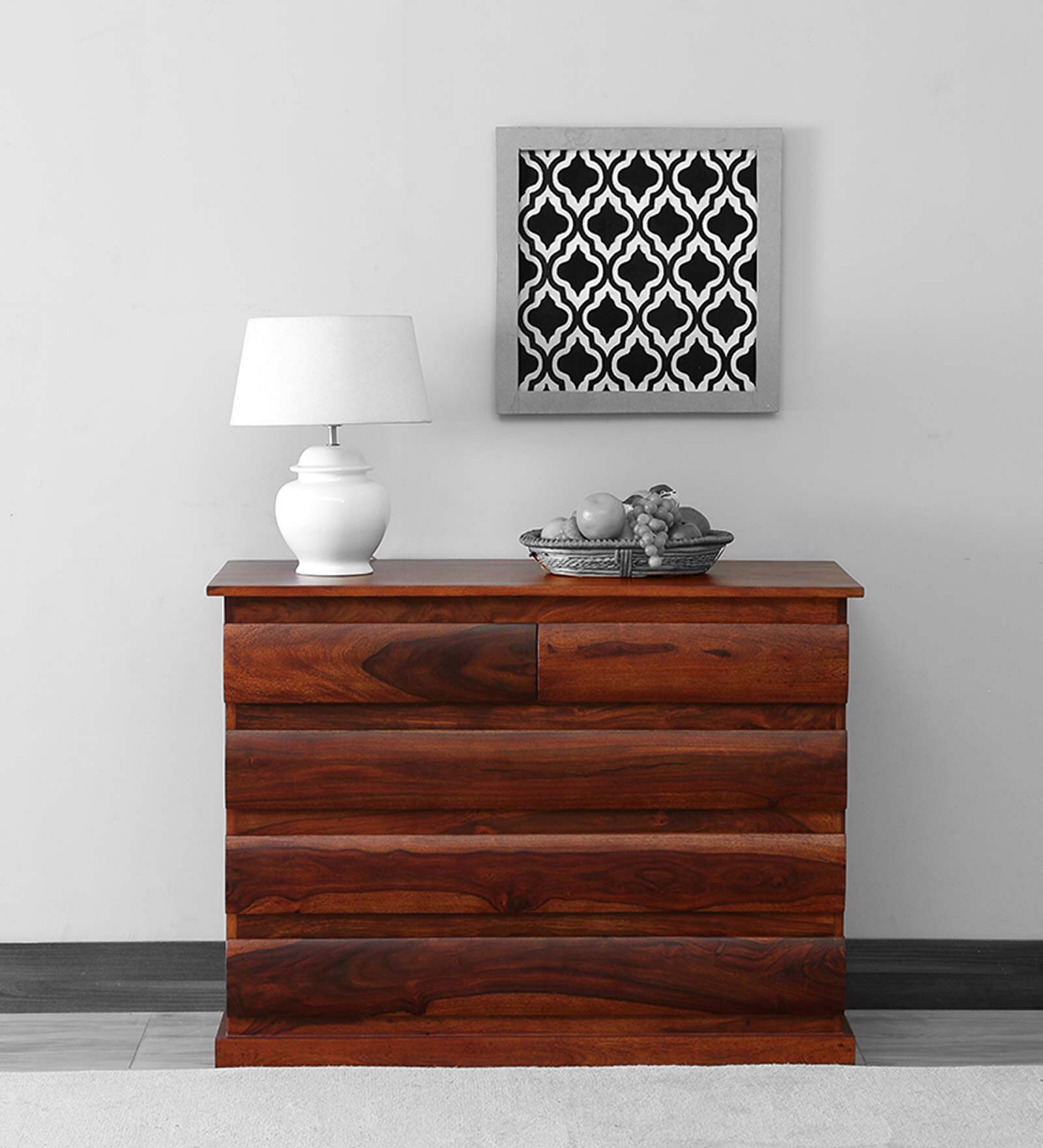 Buy Moraira Sheesham Wood Chest Of Drawers In Honey Oak Finish at 5