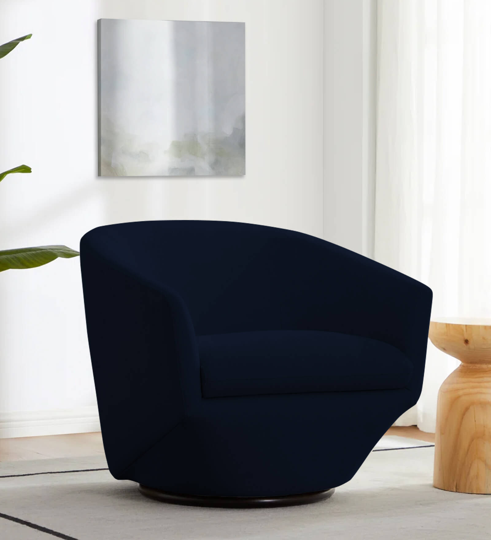 Haddie Velvet Swivel Lounge Chair In Royal Blue Colour