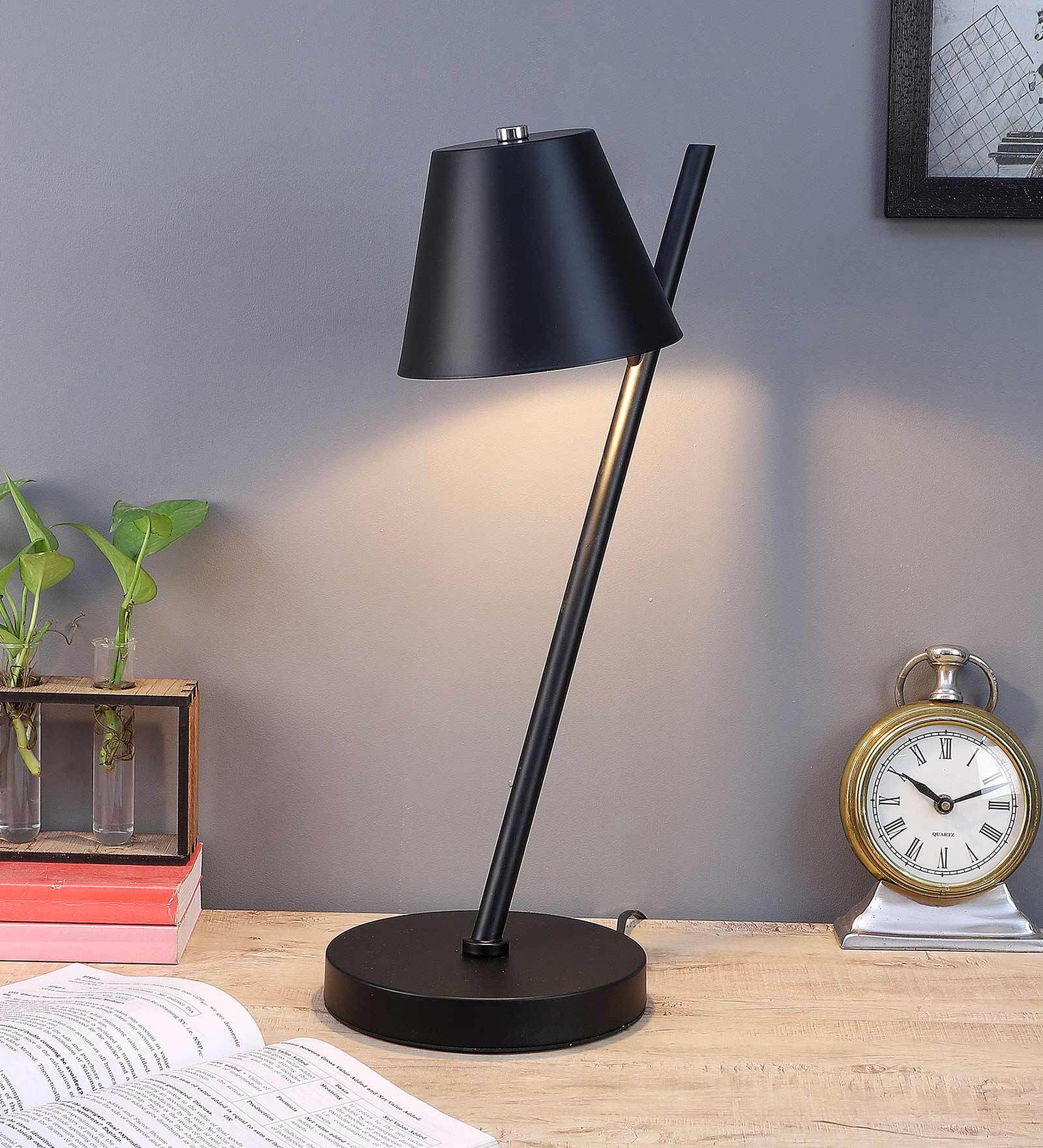 Callam Black Metal Shade Night Lamp With Metal Base