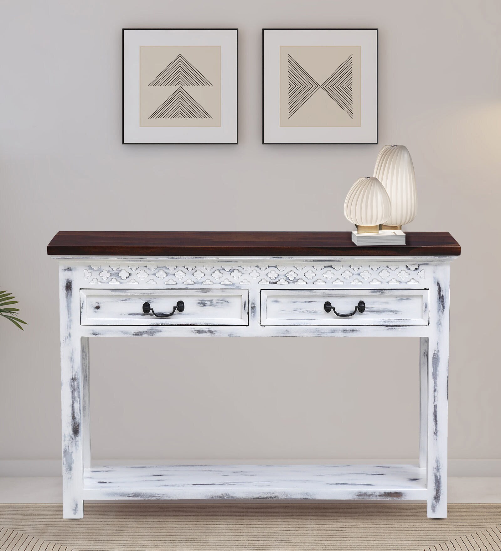Hadley Sheesham Wood Console Table In Distress Finish
