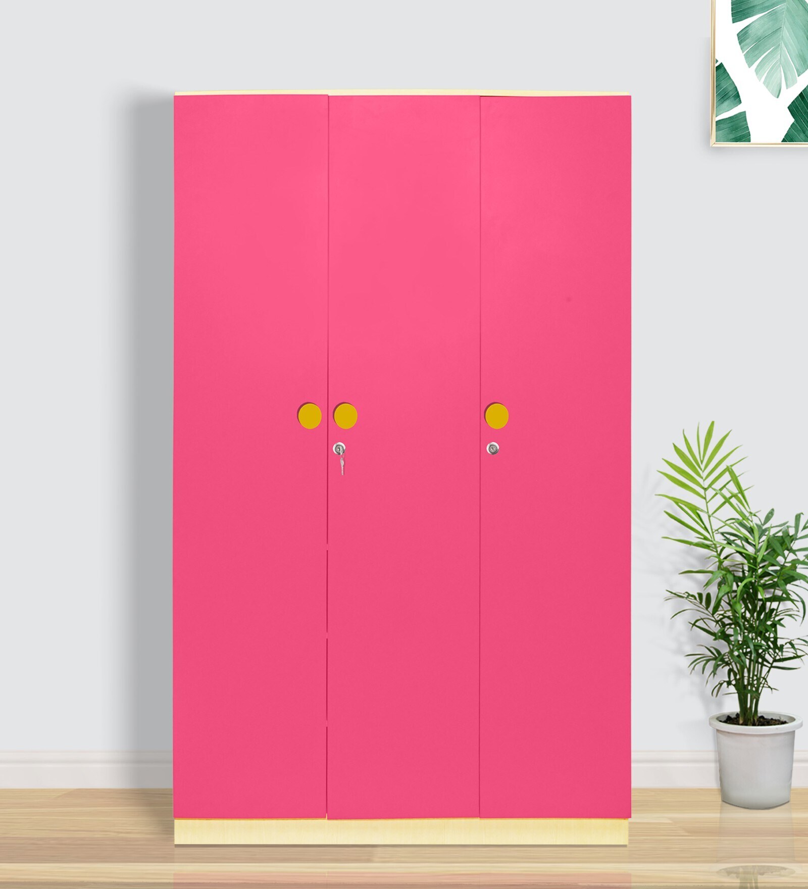 Hagrid Kids 3 Door Wardrobe In Pink Colour