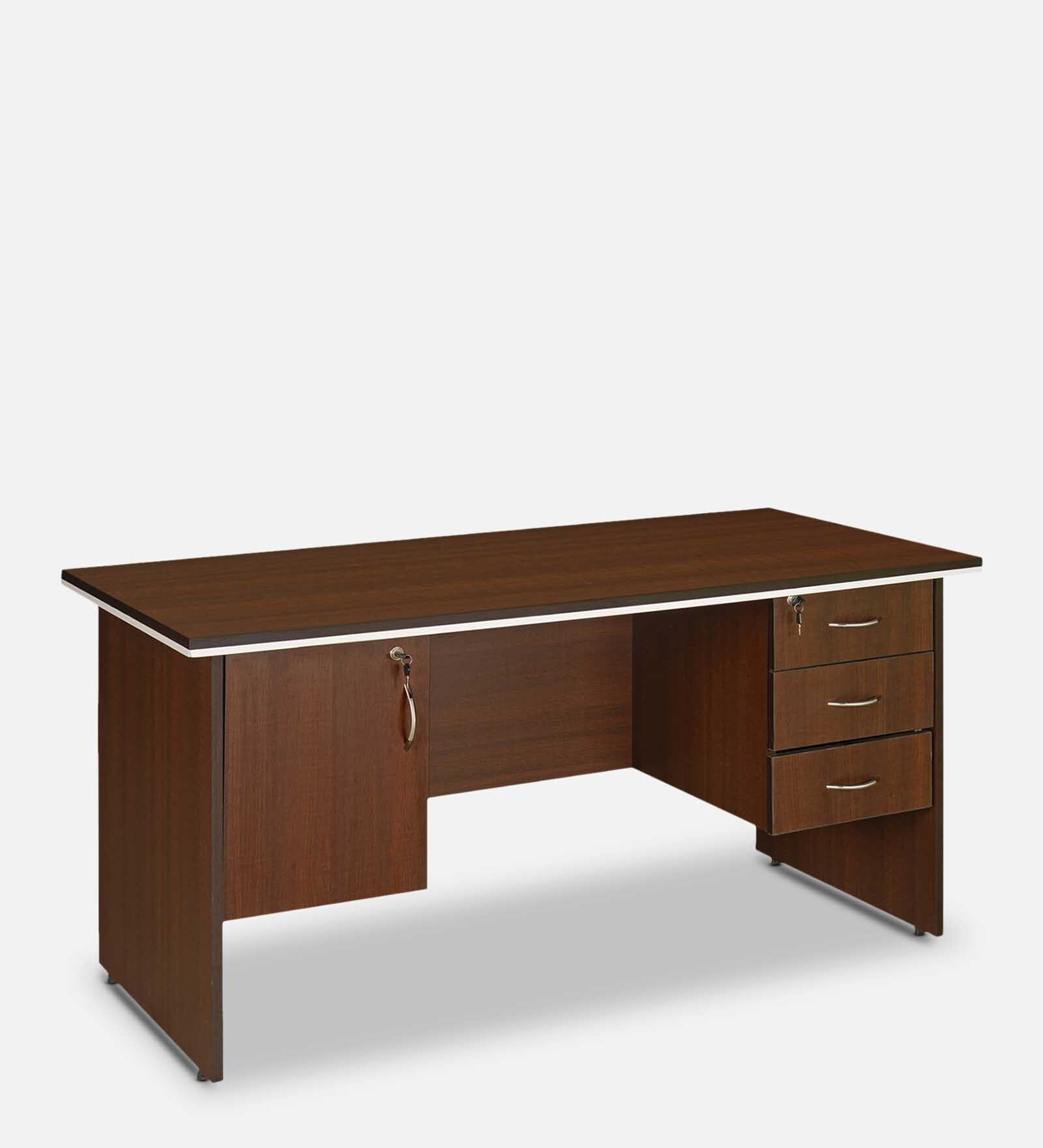 Haiko Workstation In Walnut Finish With File Cabinets And Pedestals