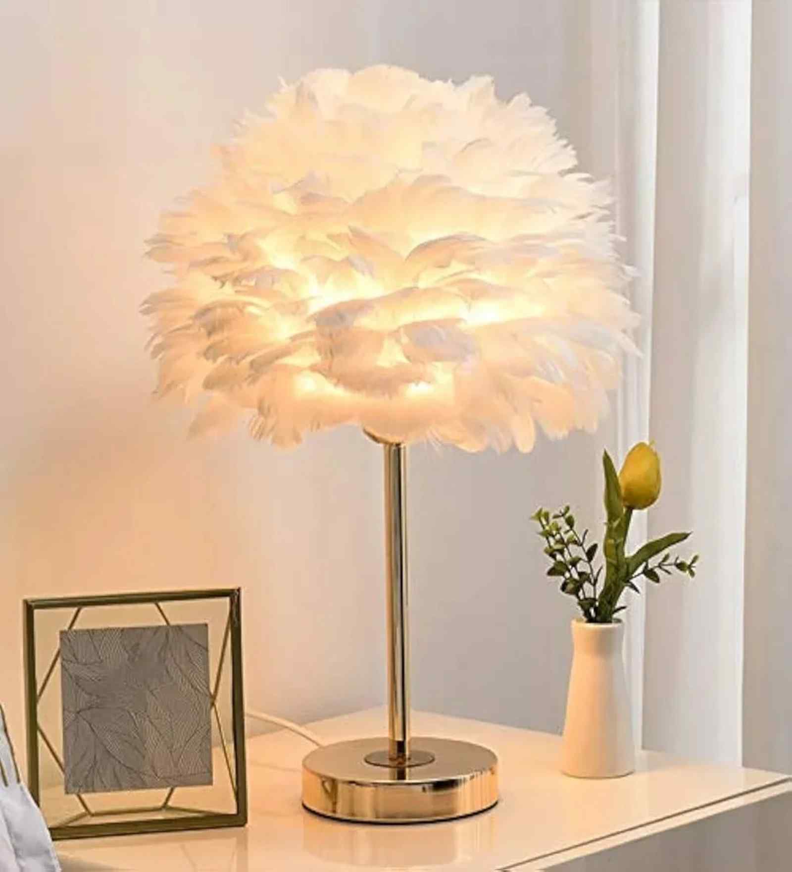 Hailey Feather Table Lamp Gold Body Tri-Color LED Modern Decorative Bedside Lamp