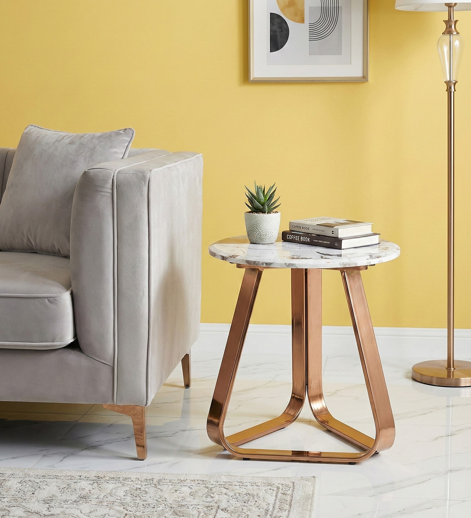Hailey Marble Top End Table In White Finish