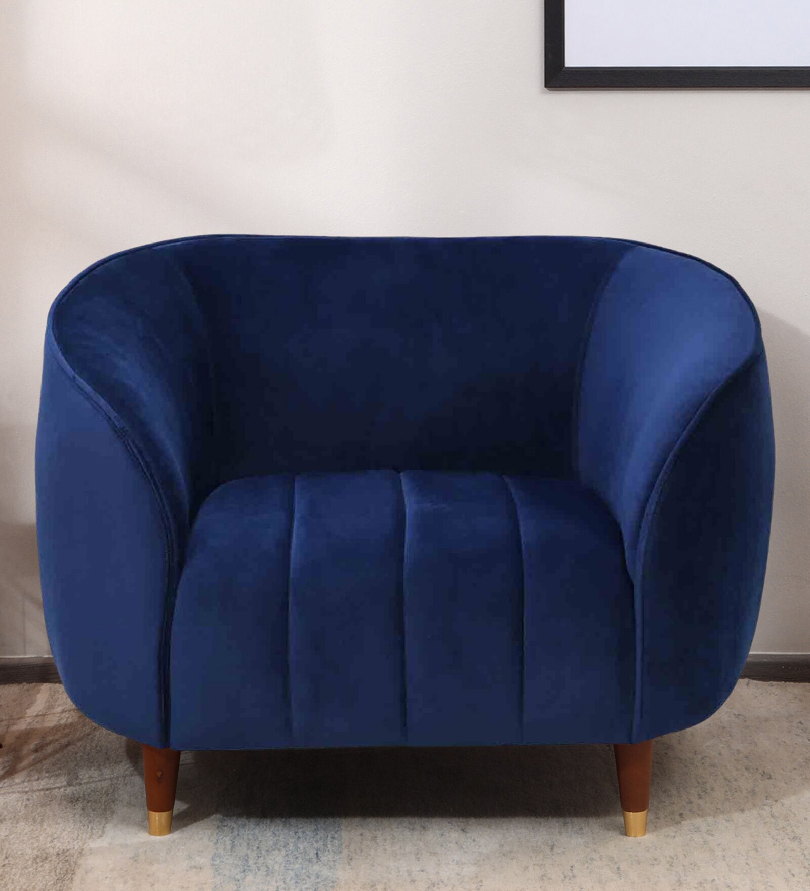 Hairo Velvet 1 Seater Sofa In Blue Colour
