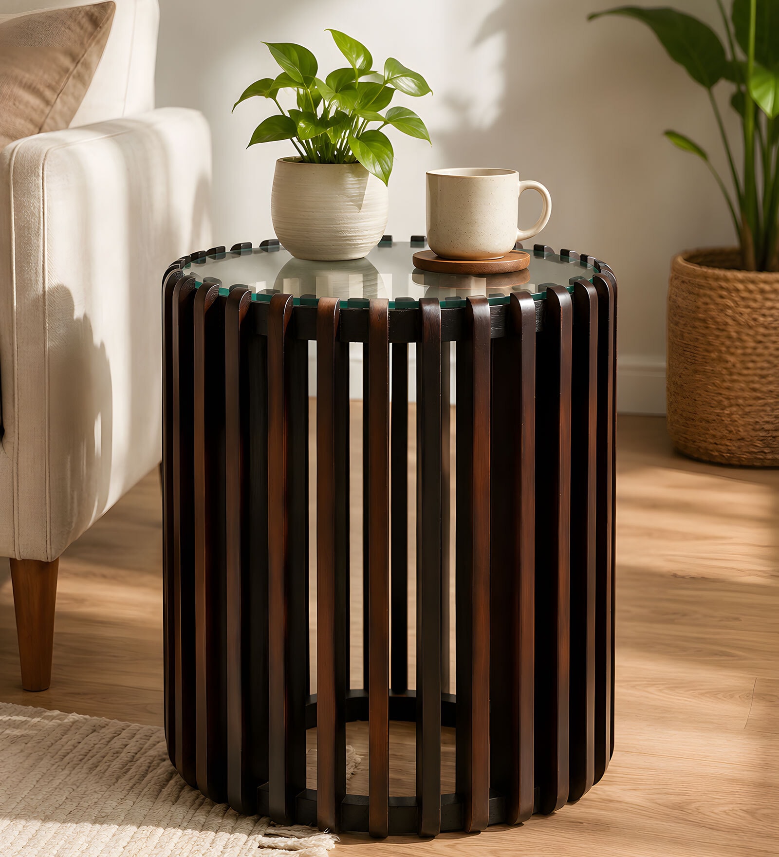 Haku SolidWood Side Table In  Walnut Finish