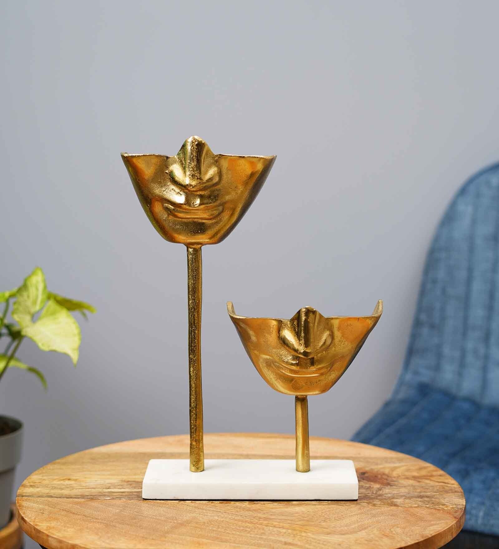 Aluminium Gold Half Human Face Statue