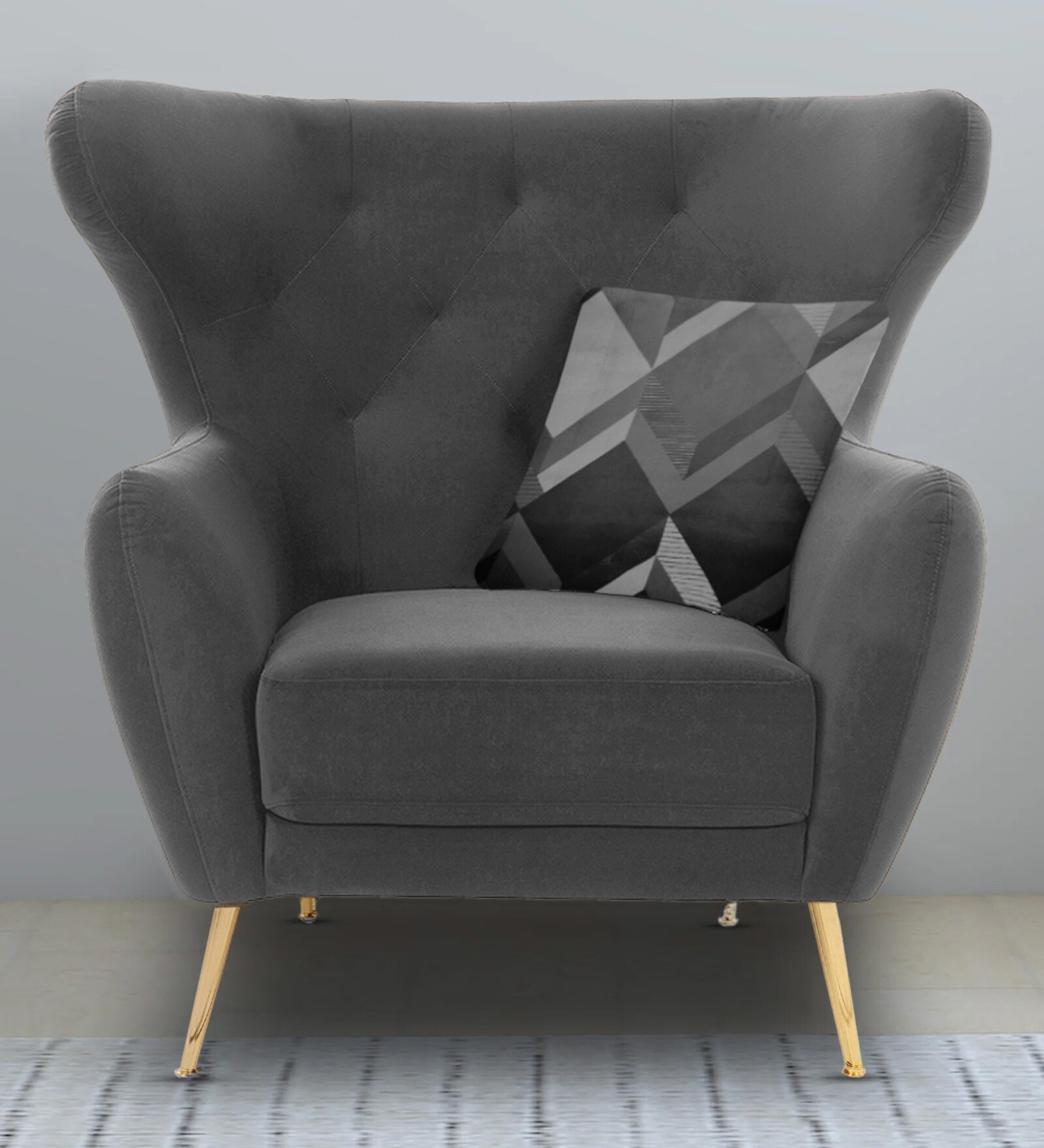 Halifax Velvet 1 Seater Sofa in Dark Grey Colour