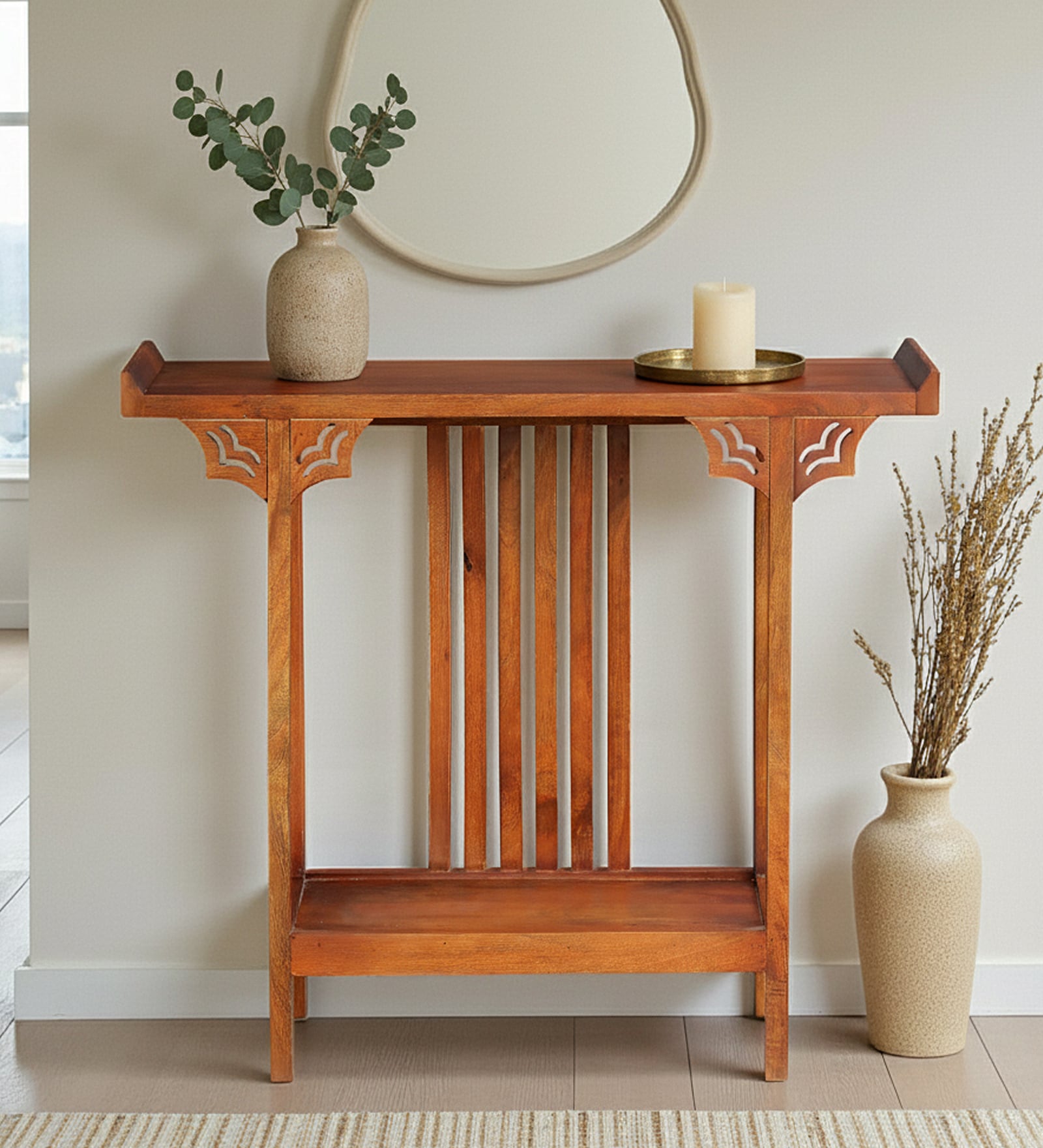 Hallstadt Mango Wood Console Table In Walnet Finish