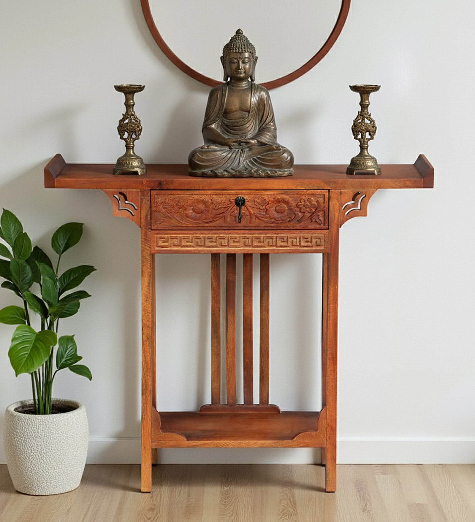 Hallstadt Mango Wood Console Table with Drawer In Walnet Finish