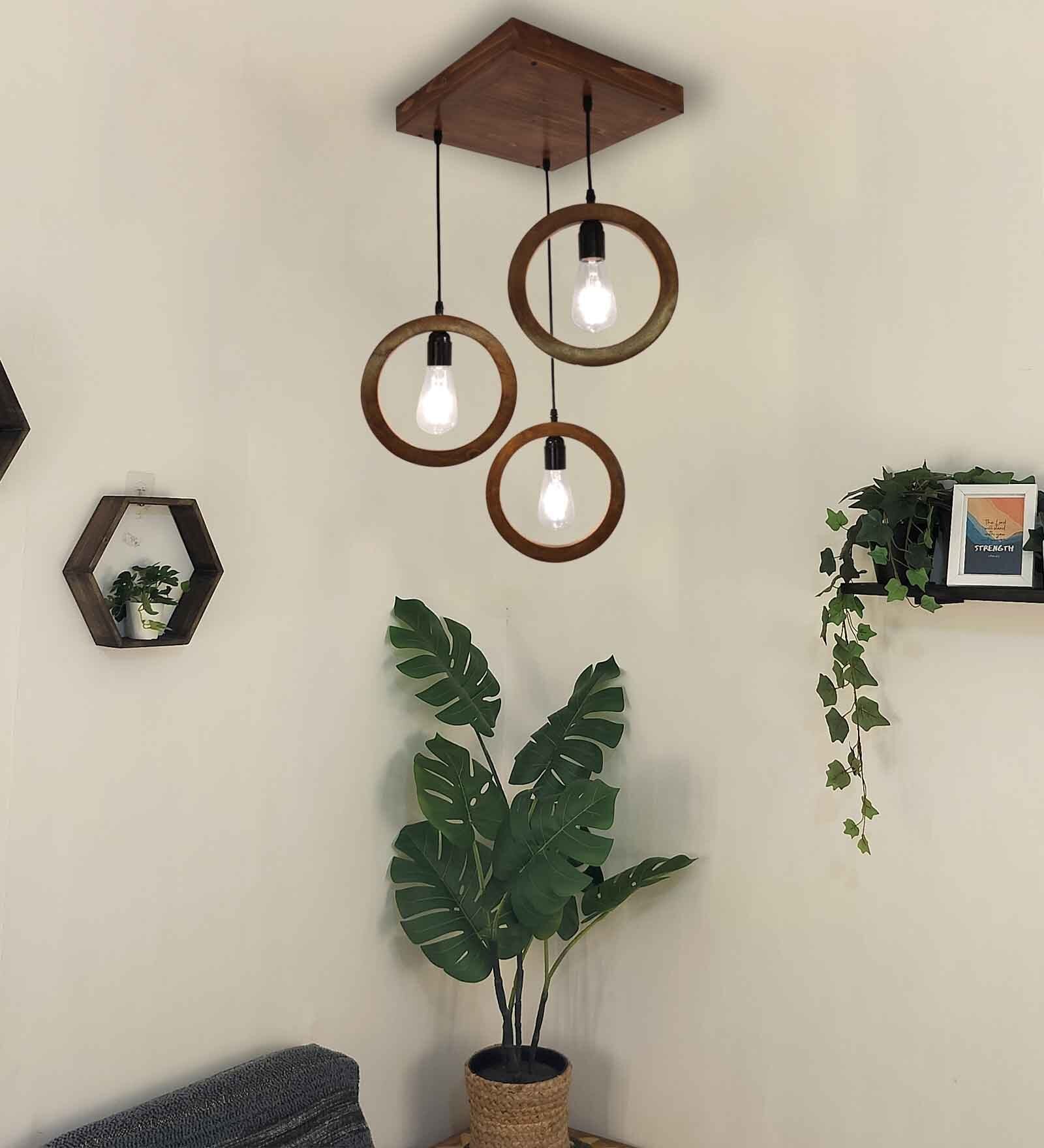 Halo Brown Solid Wood Cluster Hanging Light