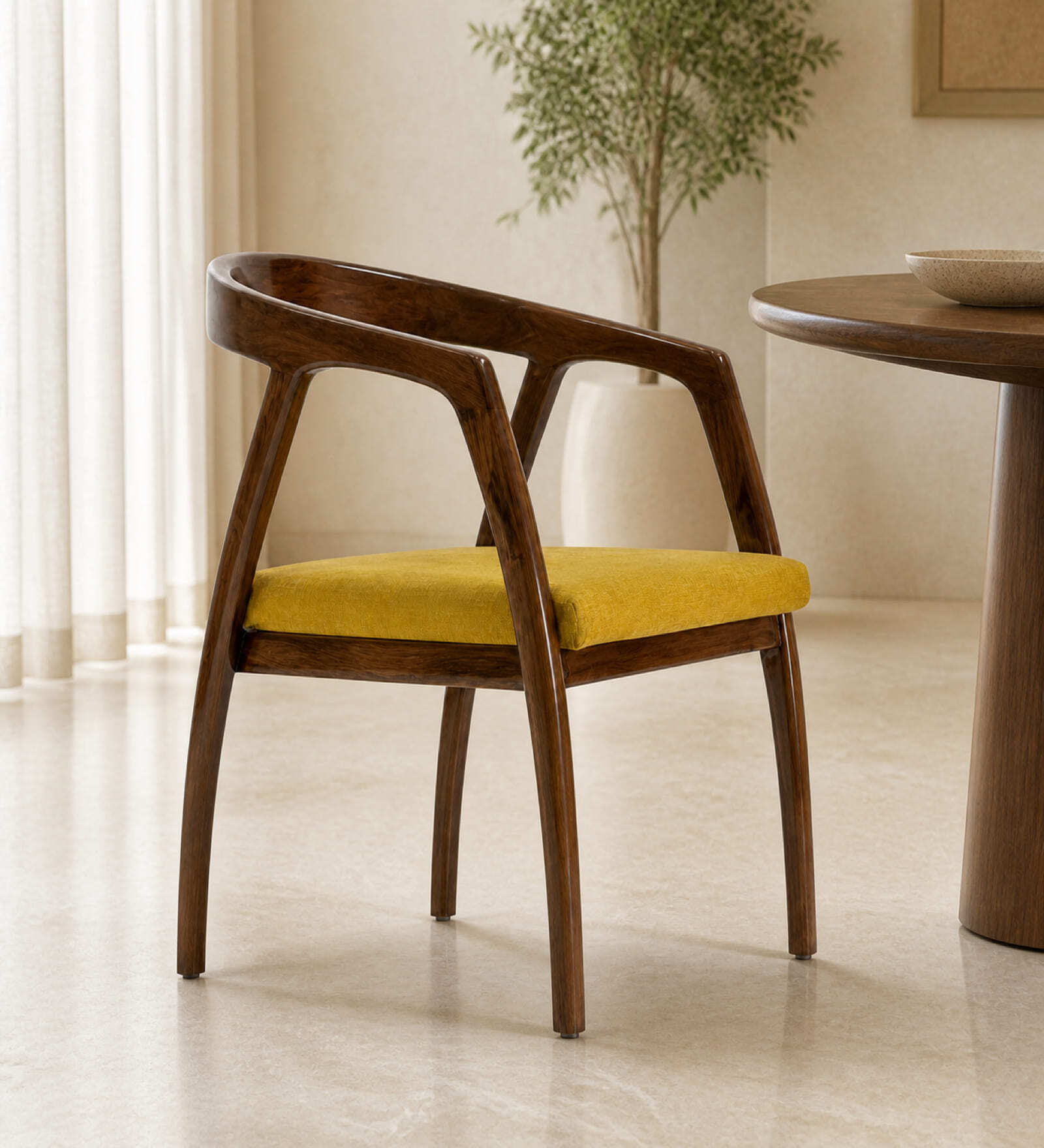 Halo Solid Teak Wood Curved Accent Chair In Natural Teak Finish