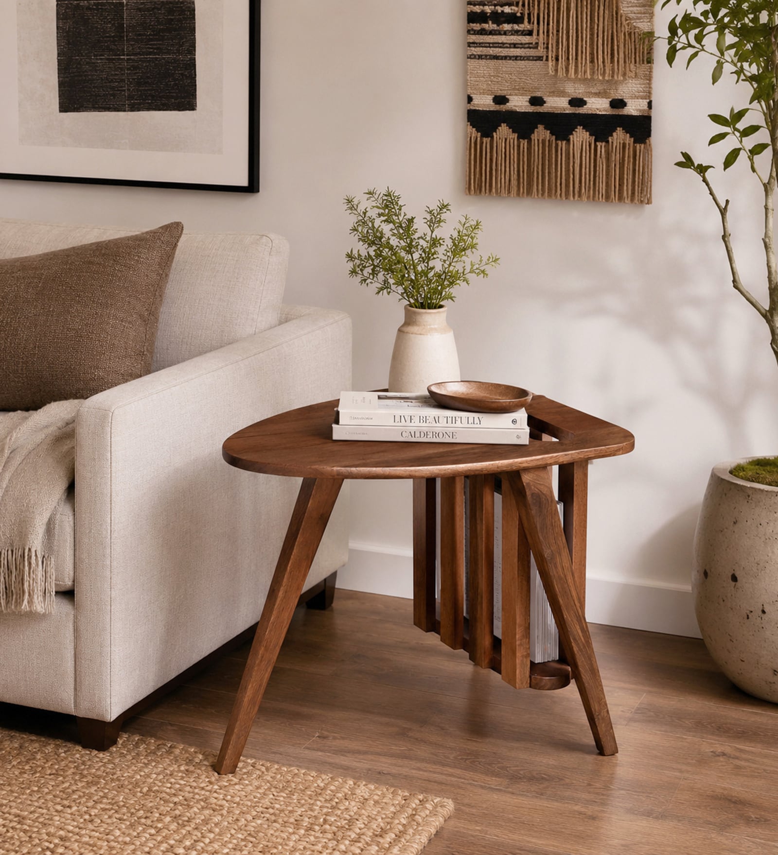 Hamilton Mango Wood End Table With Magazine Rack In Tubbaq Finish