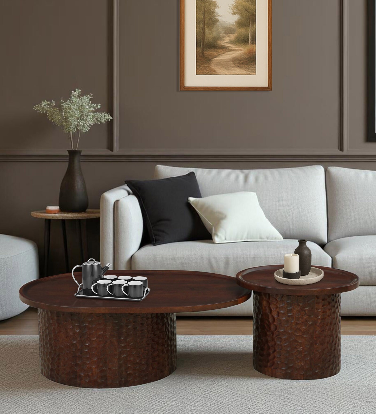Hammered Mango Wood Nesting Coffee Table Set In Tubbaq Finish