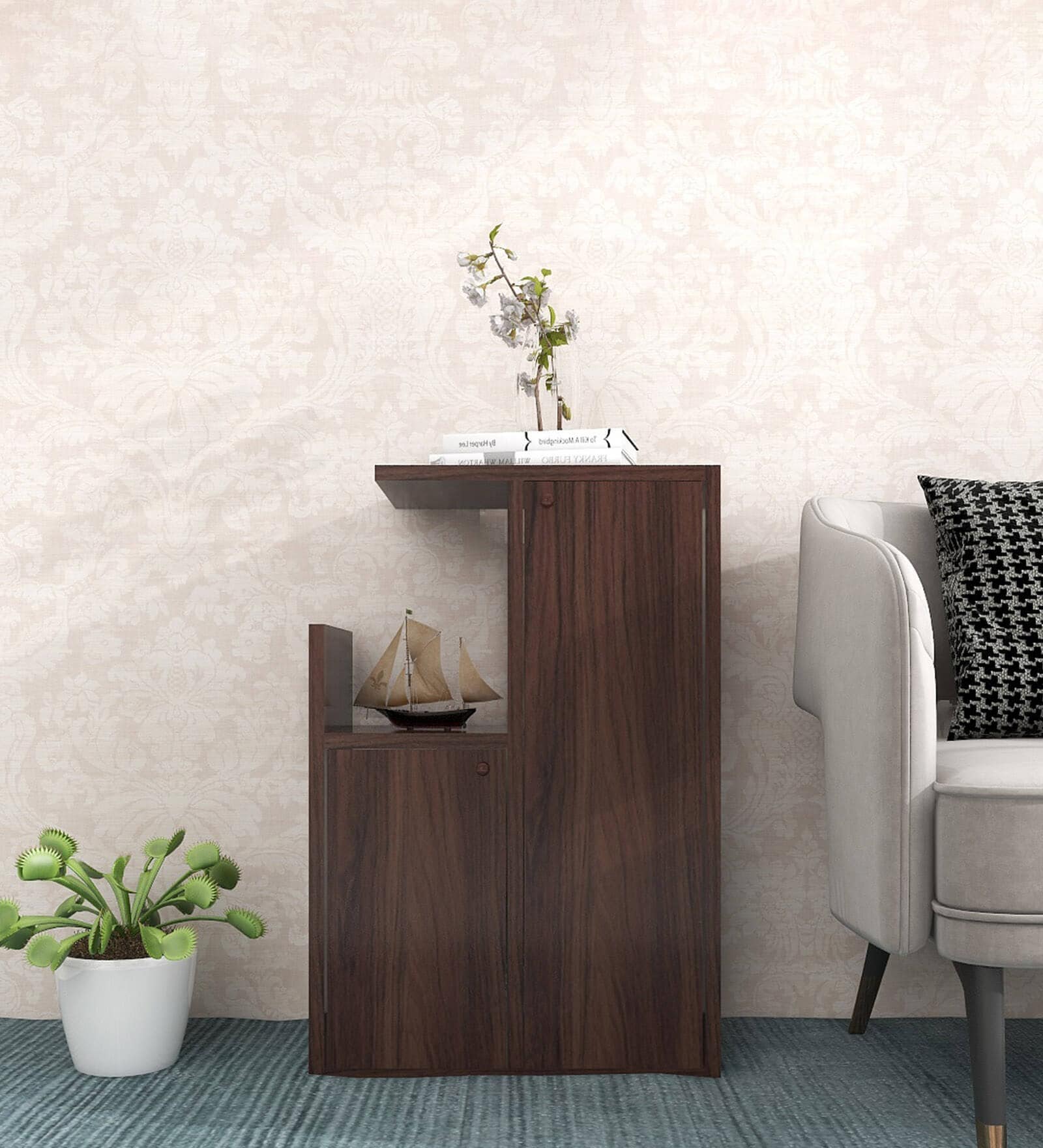 Hana Side Table with Storage in Walnut Finish