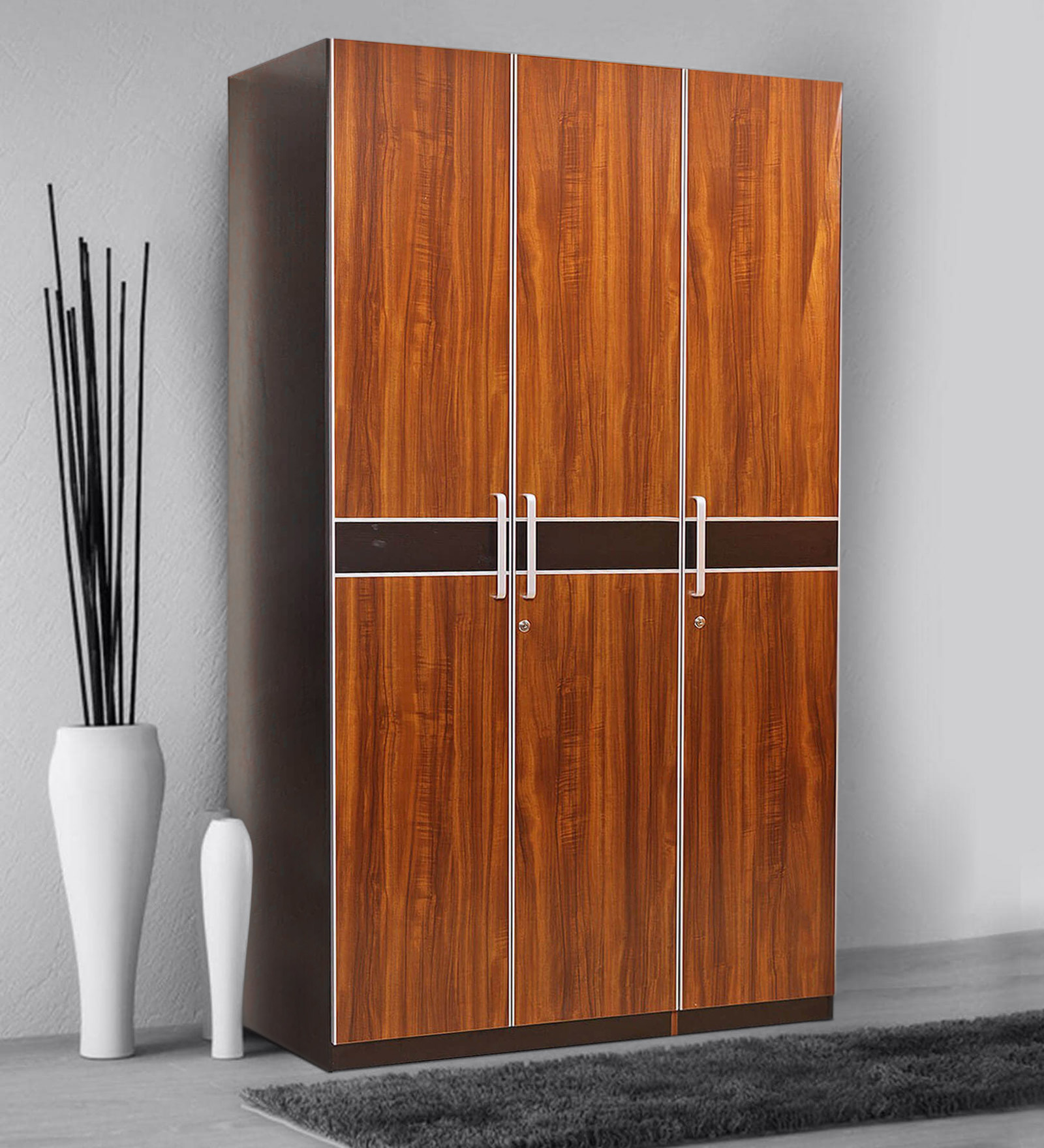 Hanburg 3 Door Wardrobe in Dark Walnut Colour