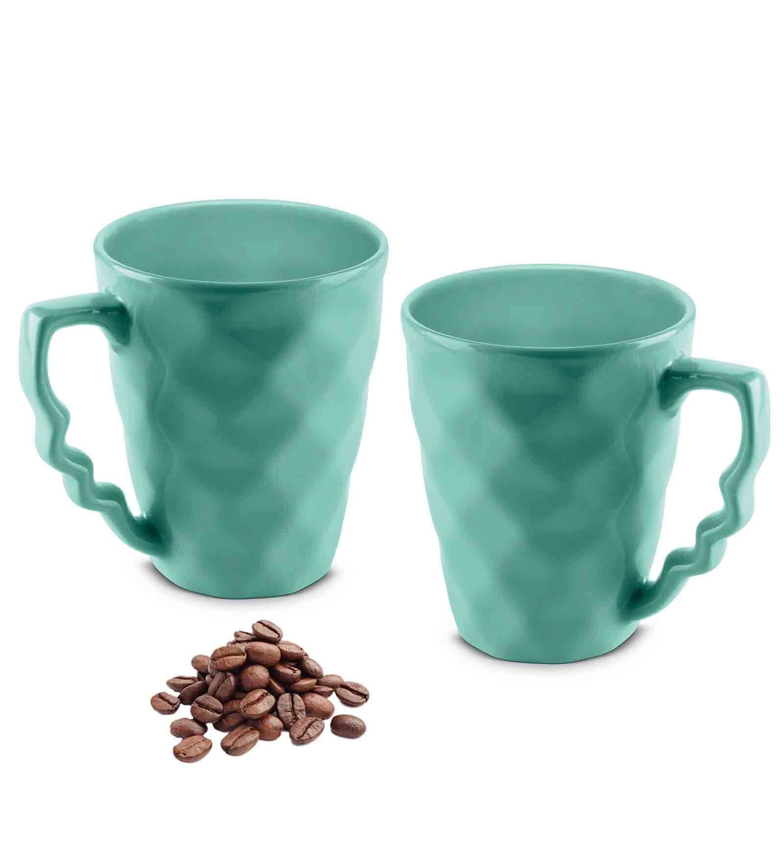 Hancrafted Ceramic Green 225 ML Coffee Mug Set of 2