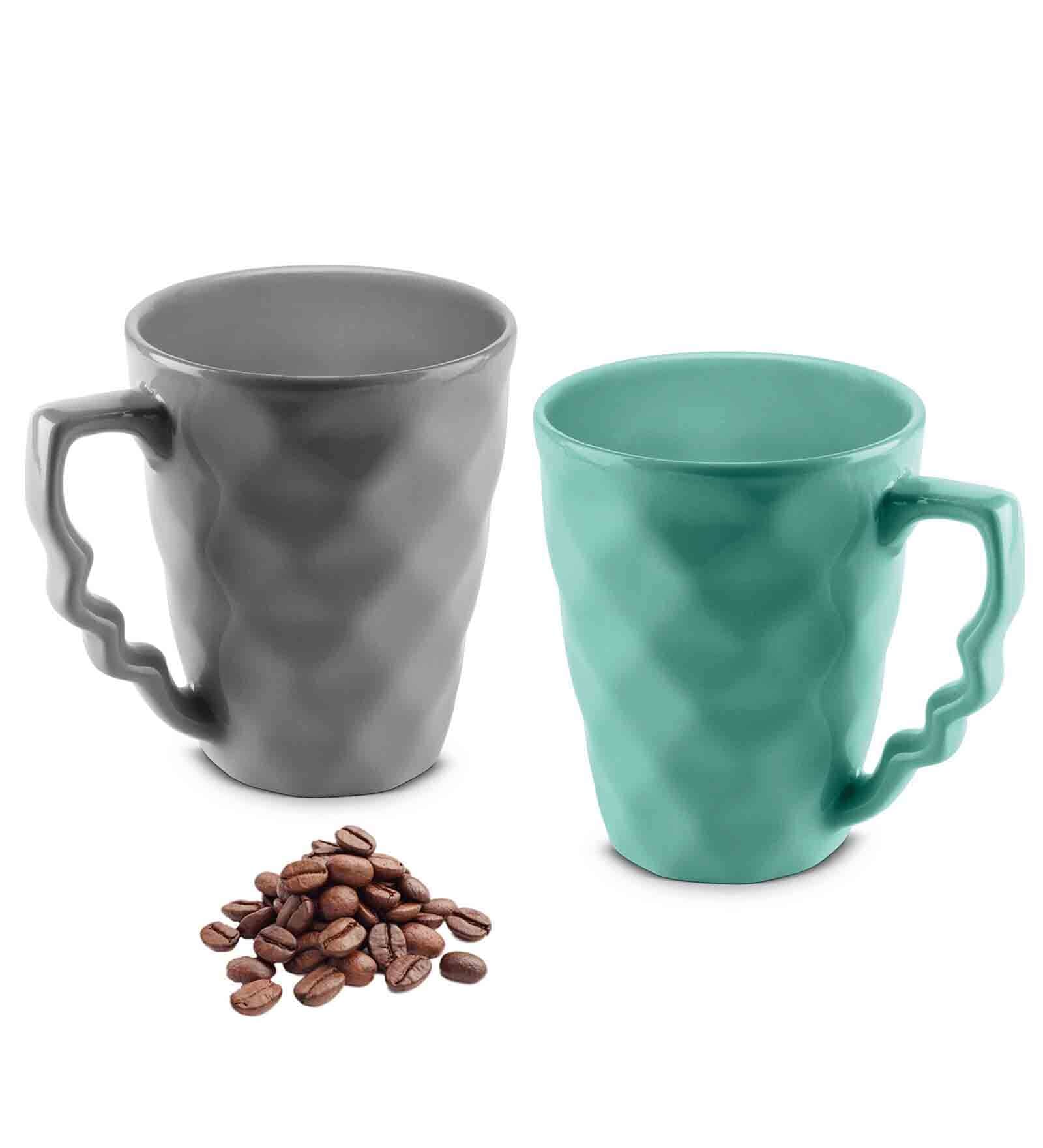 Hancrafted Ceramic Grey And Green 225 ML Coffee Mug Set of 2