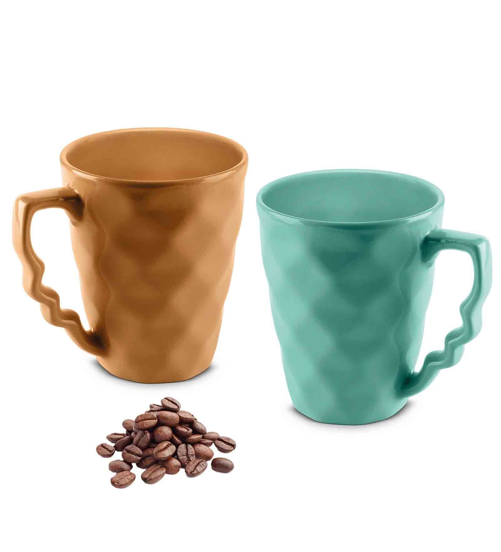 Hancrafted Ceramic Mustard And Green 225 ML Coffee Mug Set of 2