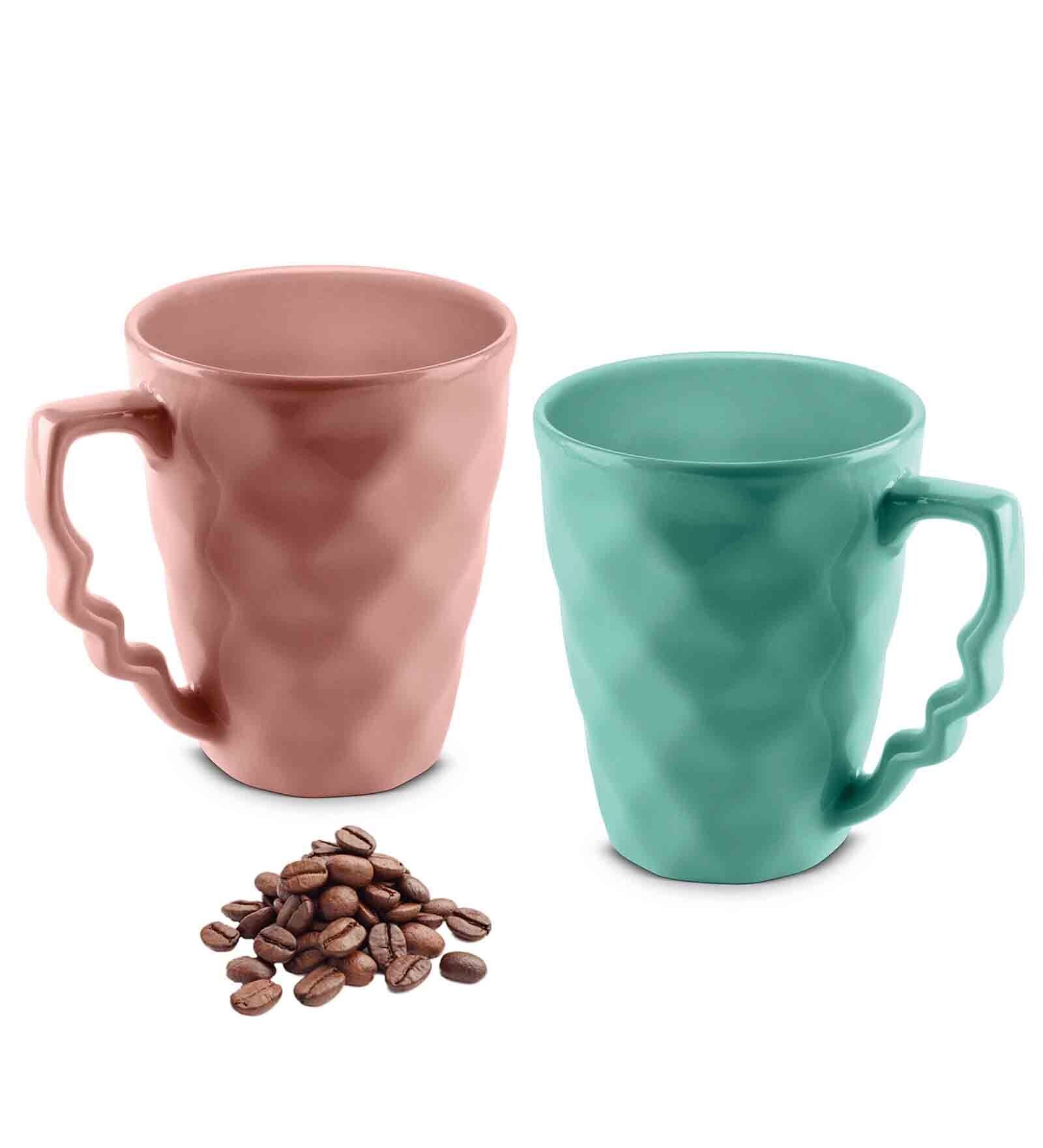 Hancrafted Ceramic Peach And Green 225 ML Coffee Mug Set of 2