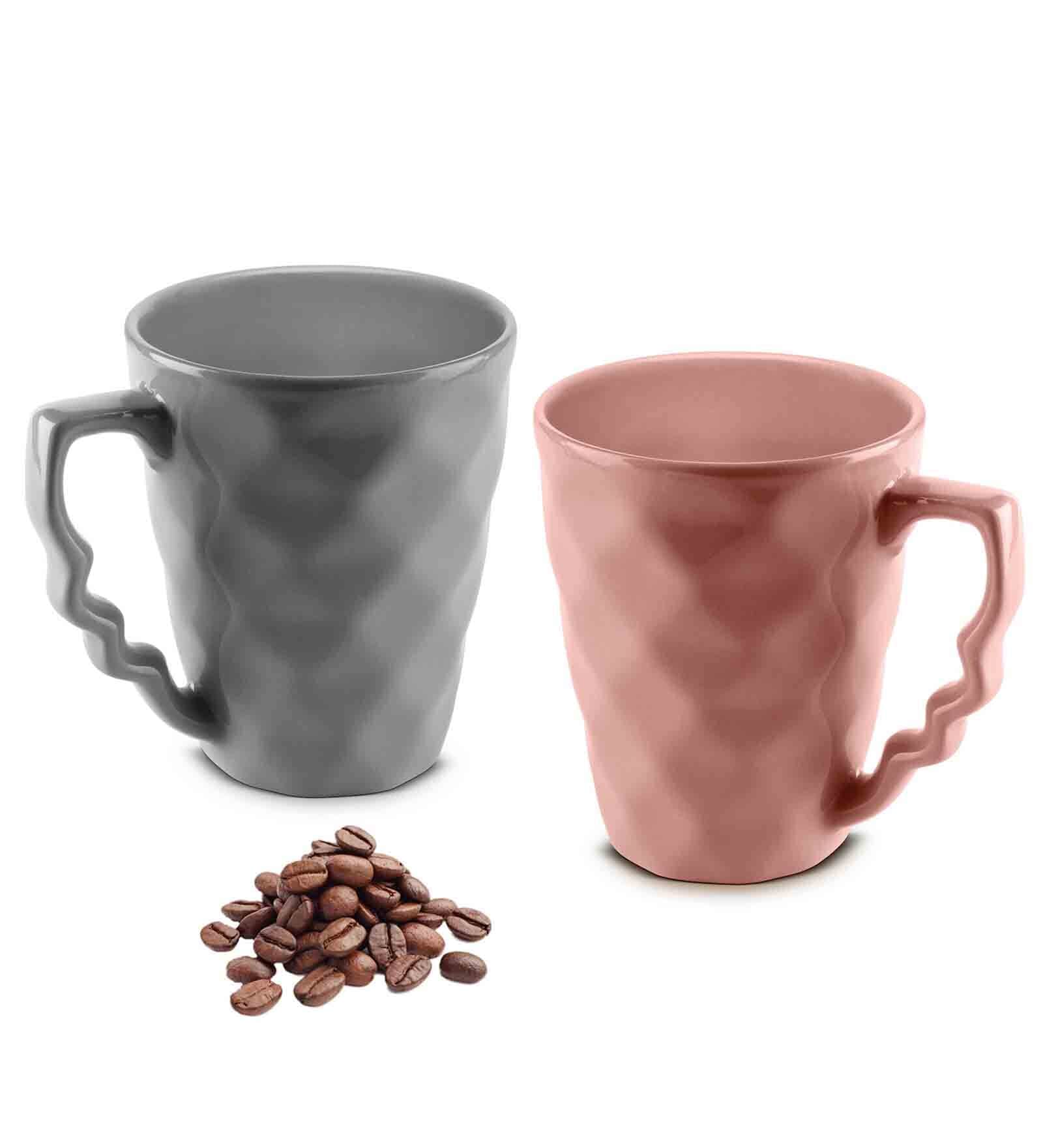 Hancrafted Ceramic Peach And Grey 225 ML Coffee Mug Set of 2
