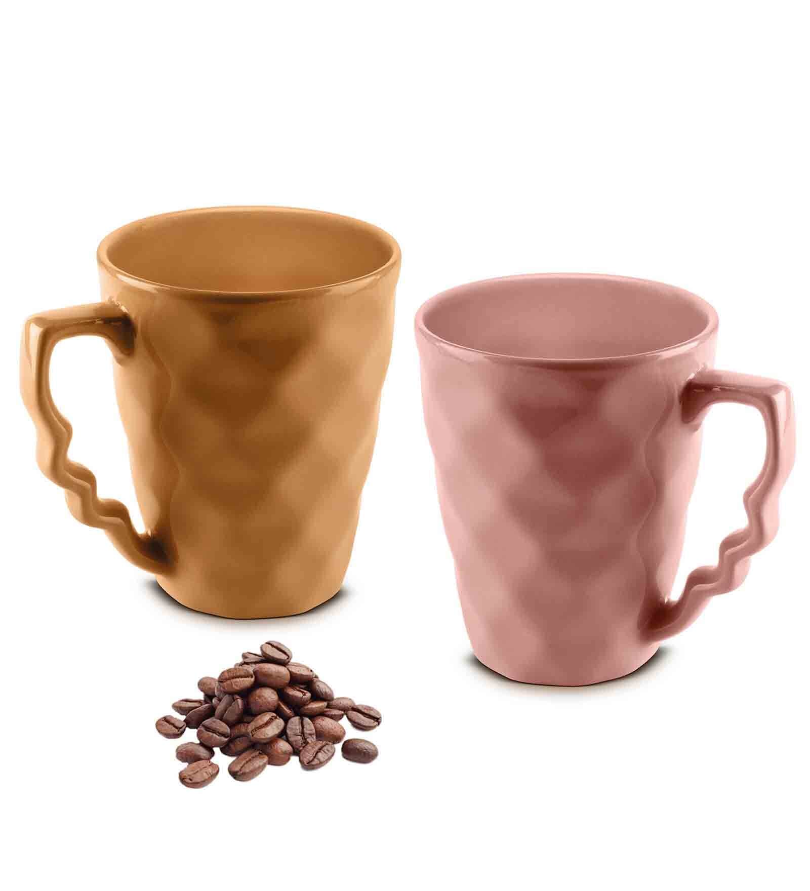 Hancrafted Ceramic Peach And Mustard 225 ML Coffee Mug Set of 2