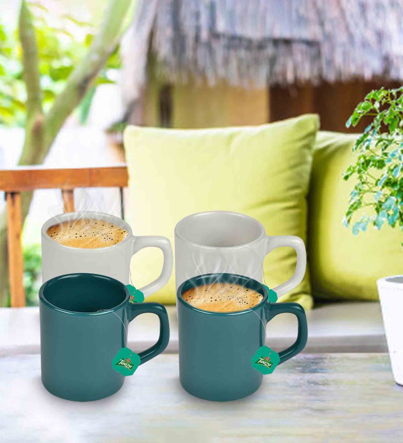 White And Green 100ml Hancrafted Ceramic (Set of 4) Tea Cups