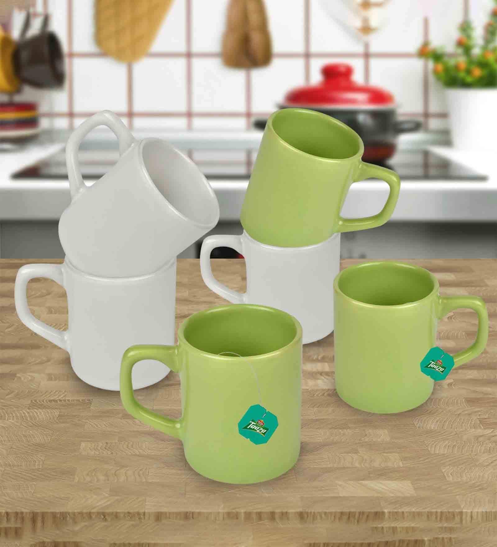 White And Green 100ml Hancrafted Ceramic (Set of 6) Tea Cups